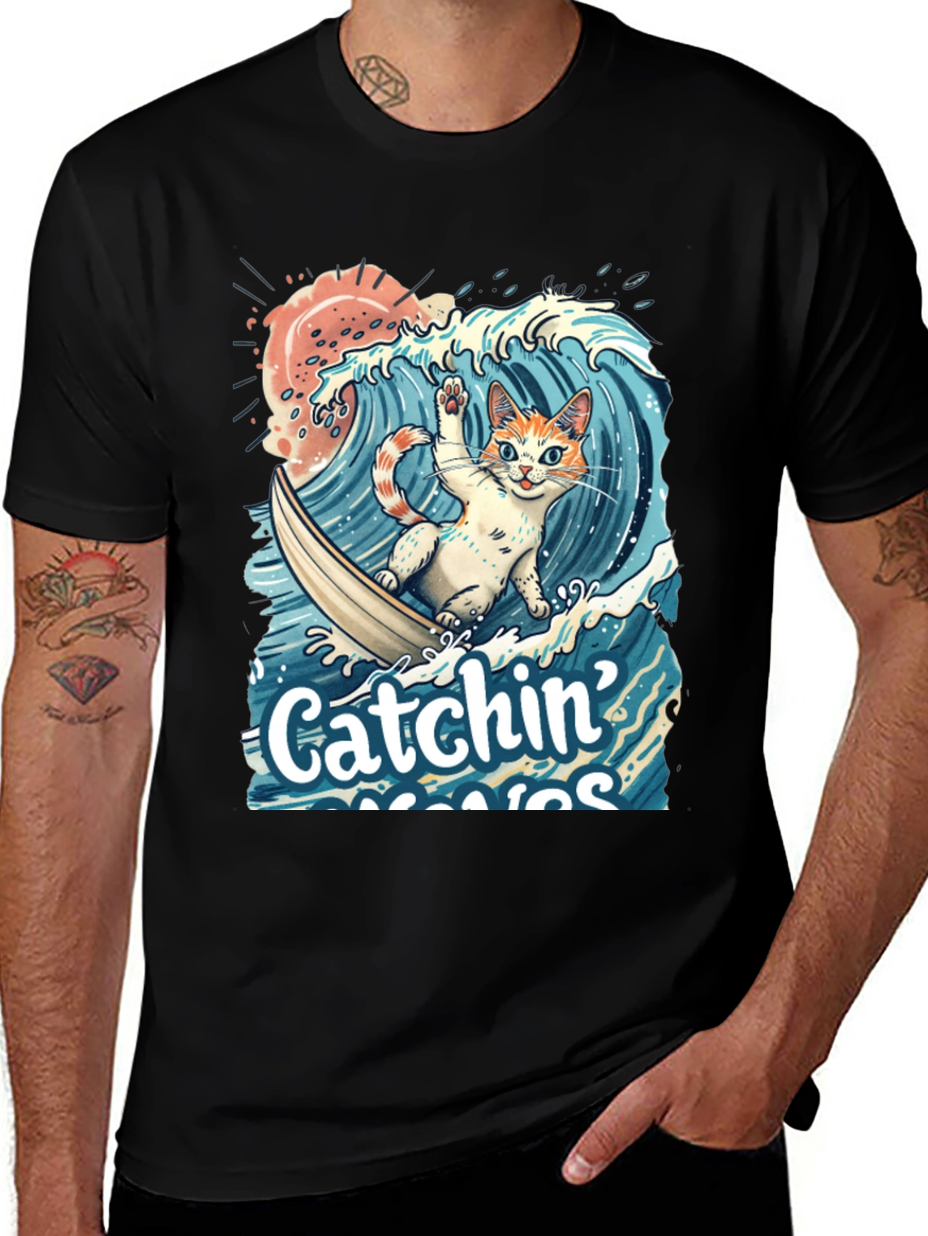 Catchin Waves Cat T-Shirt