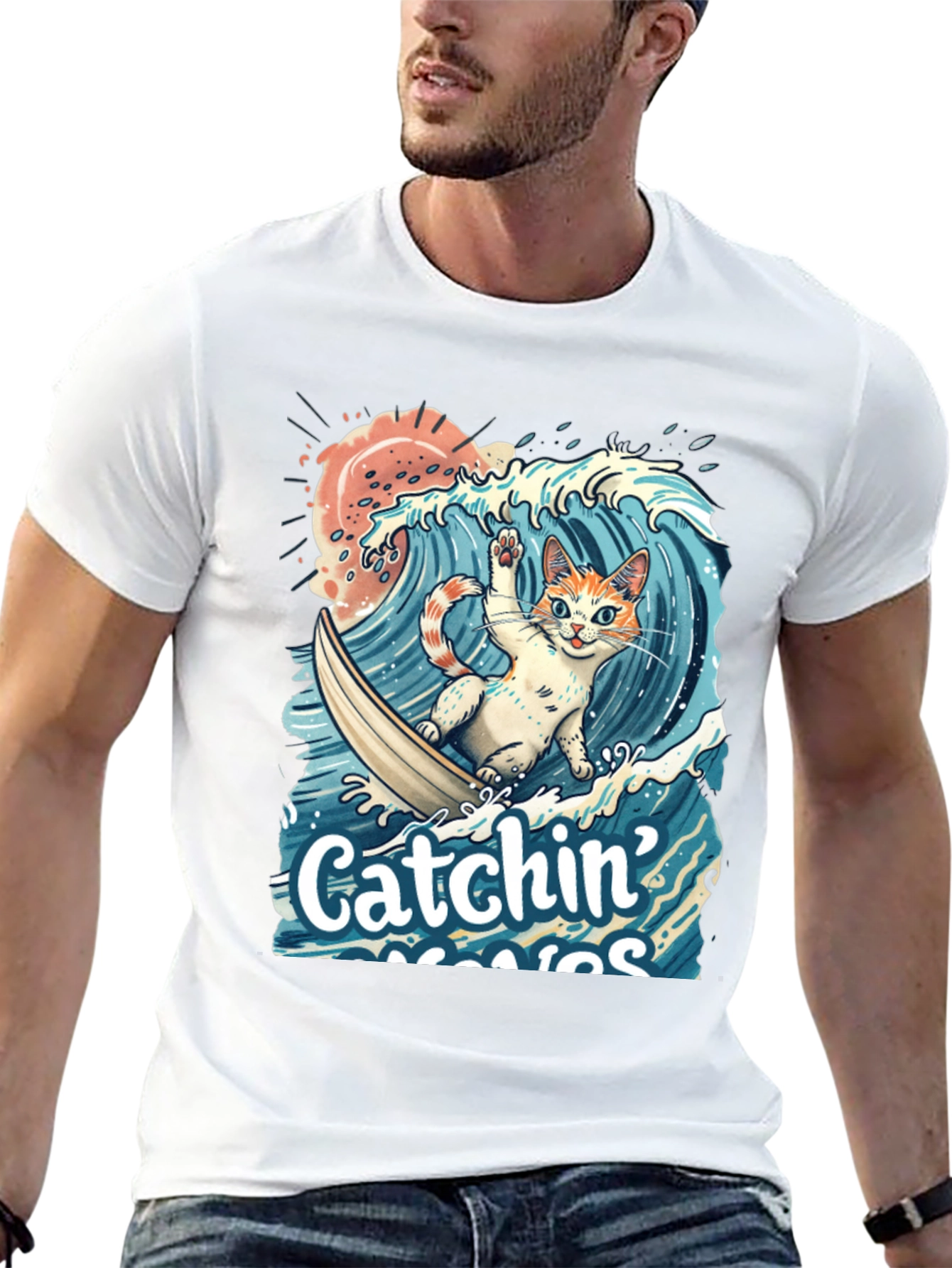 Catchin Waves Cat T-Shirt