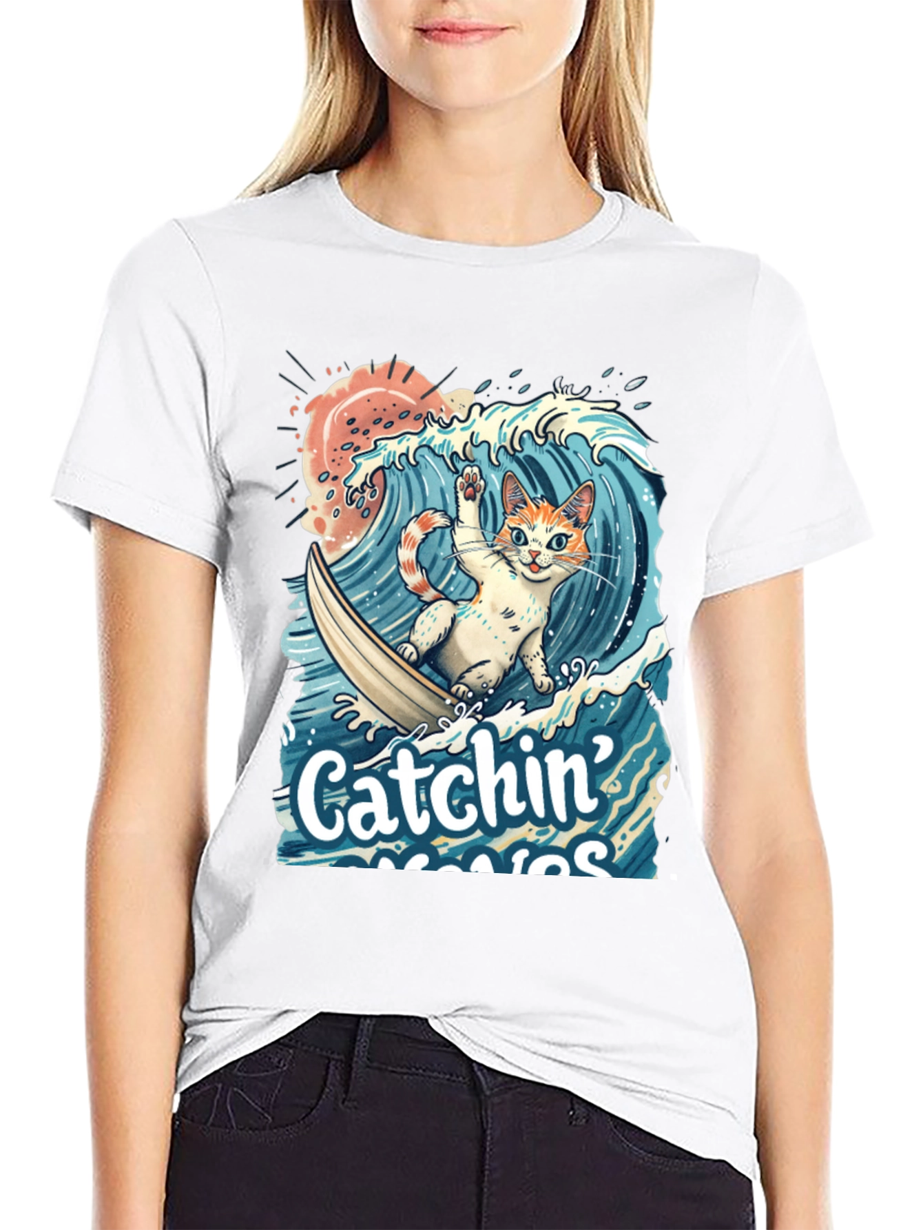 Catchin Waves Cat T-Shirt