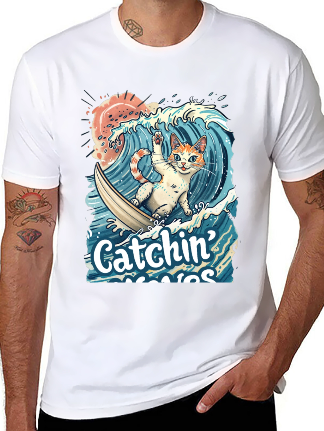 Catchin Waves Cat T-Shirt