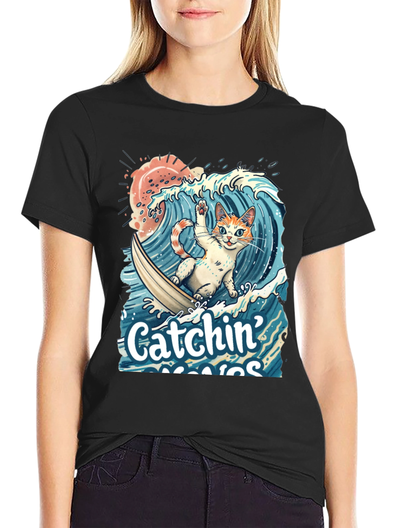 Catchin Waves Cat T-Shirt