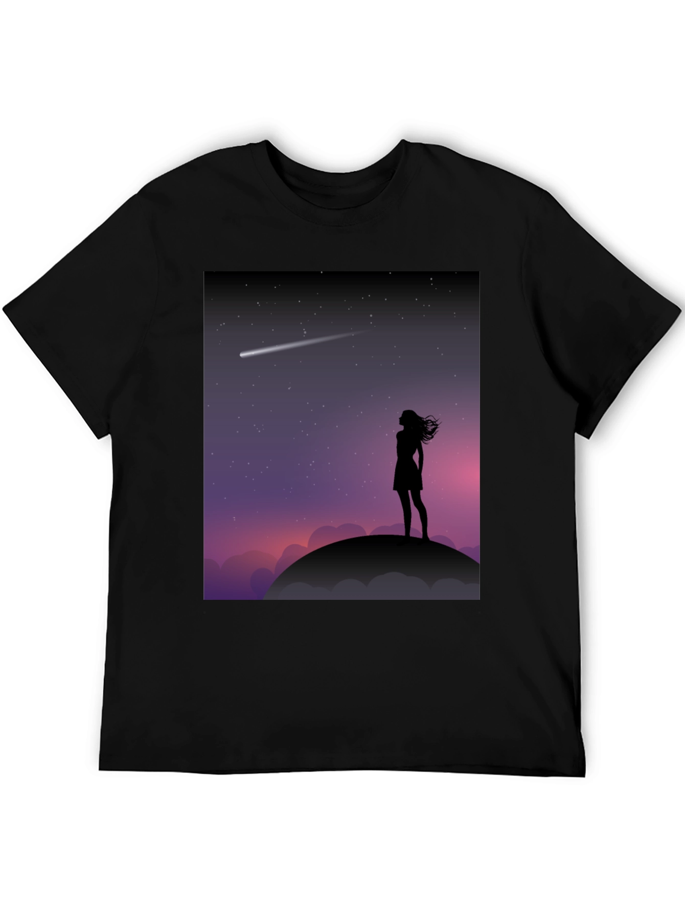 Silhouette Stargazer Tee - Women Stargazing Comet Graphic