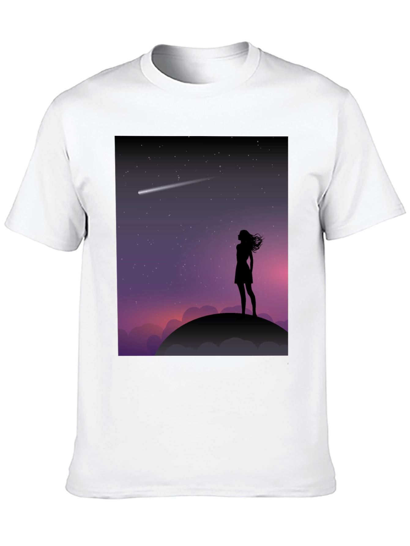 Silhouette Stargazer Tee - Women Stargazing Comet Graphic