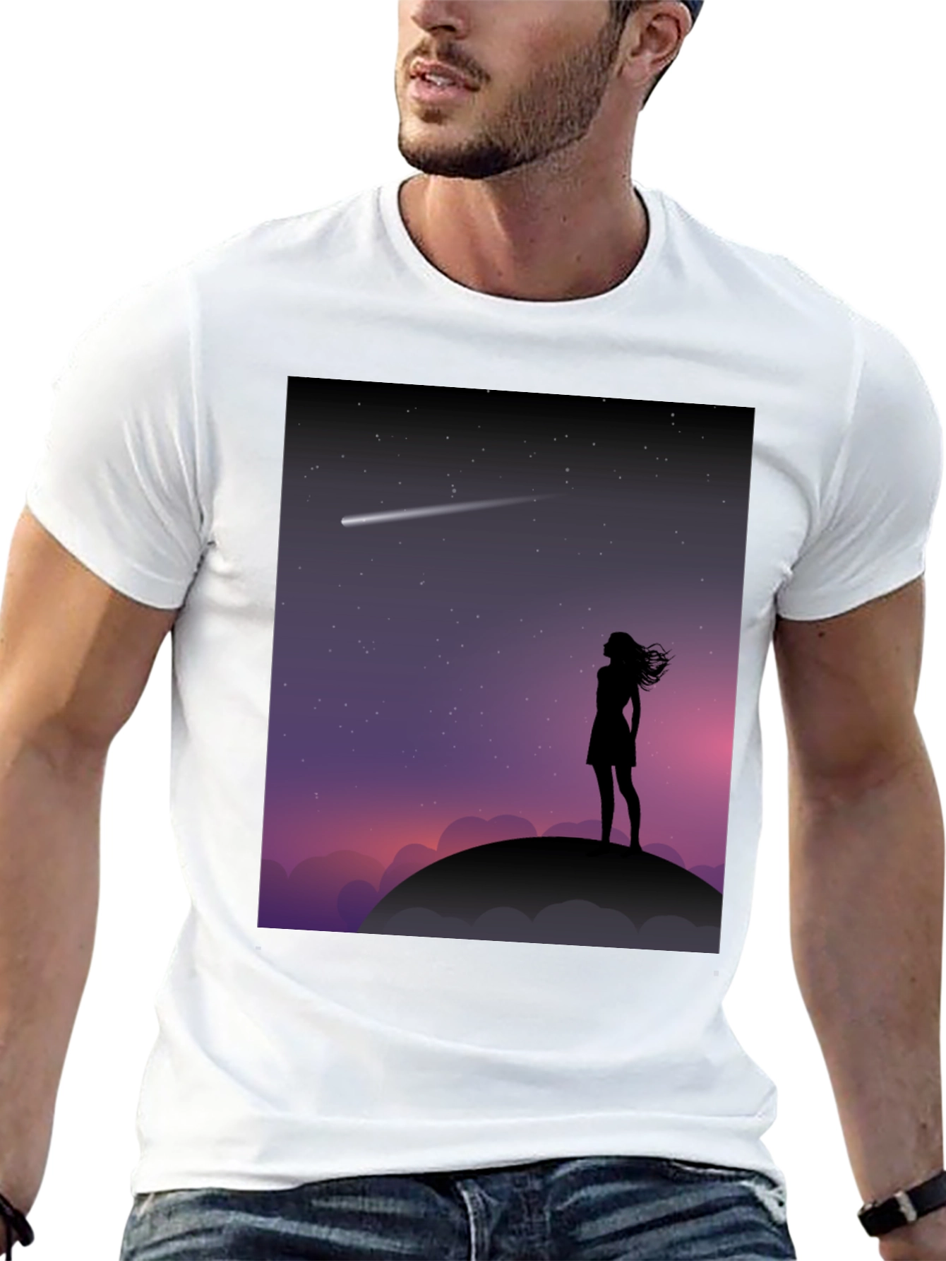 Silhouette Stargazer Tee - Women Stargazing Comet Graphic
