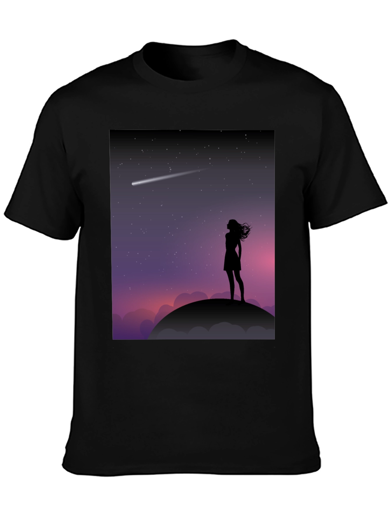 Silhouette Stargazer Tee - Women Stargazing Comet Graphic
