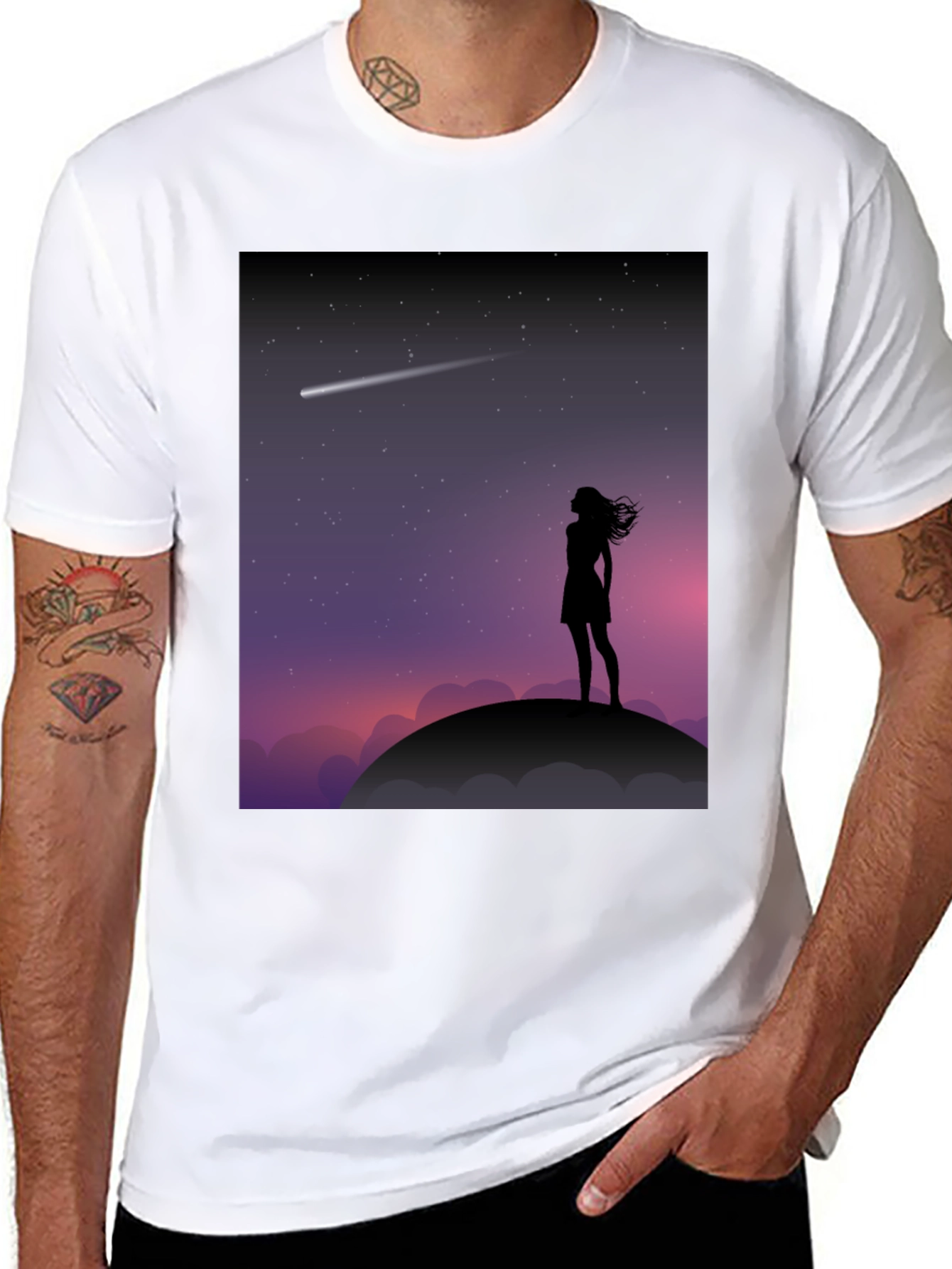 Silhouette Stargazer Tee - Women Stargazing Comet Graphic