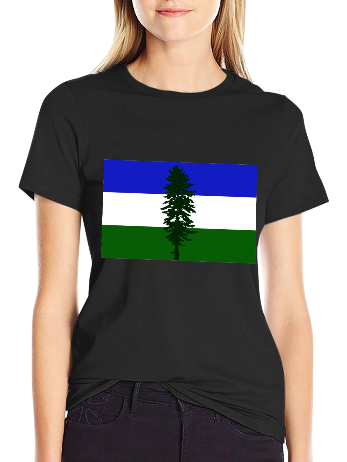 Evergreen Flag Graphic Tee - Soft Black Cotton T-Shirt