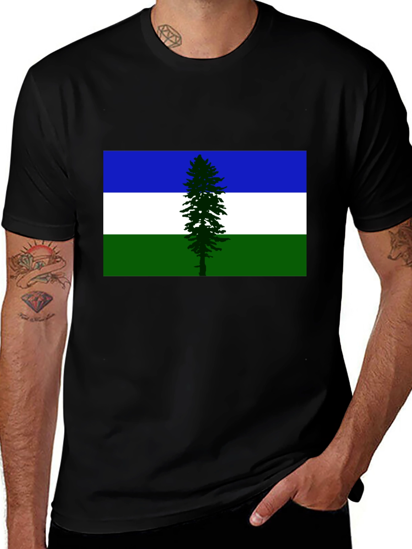 Evergreen Flag Graphic Tee - Soft Black Cotton T-Shirt