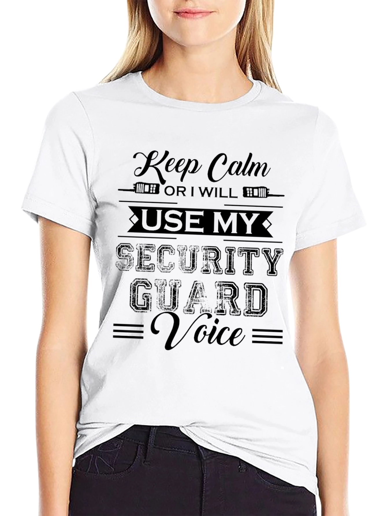 Keep Calm Security Guard Voice Black Graphic T-Shirt