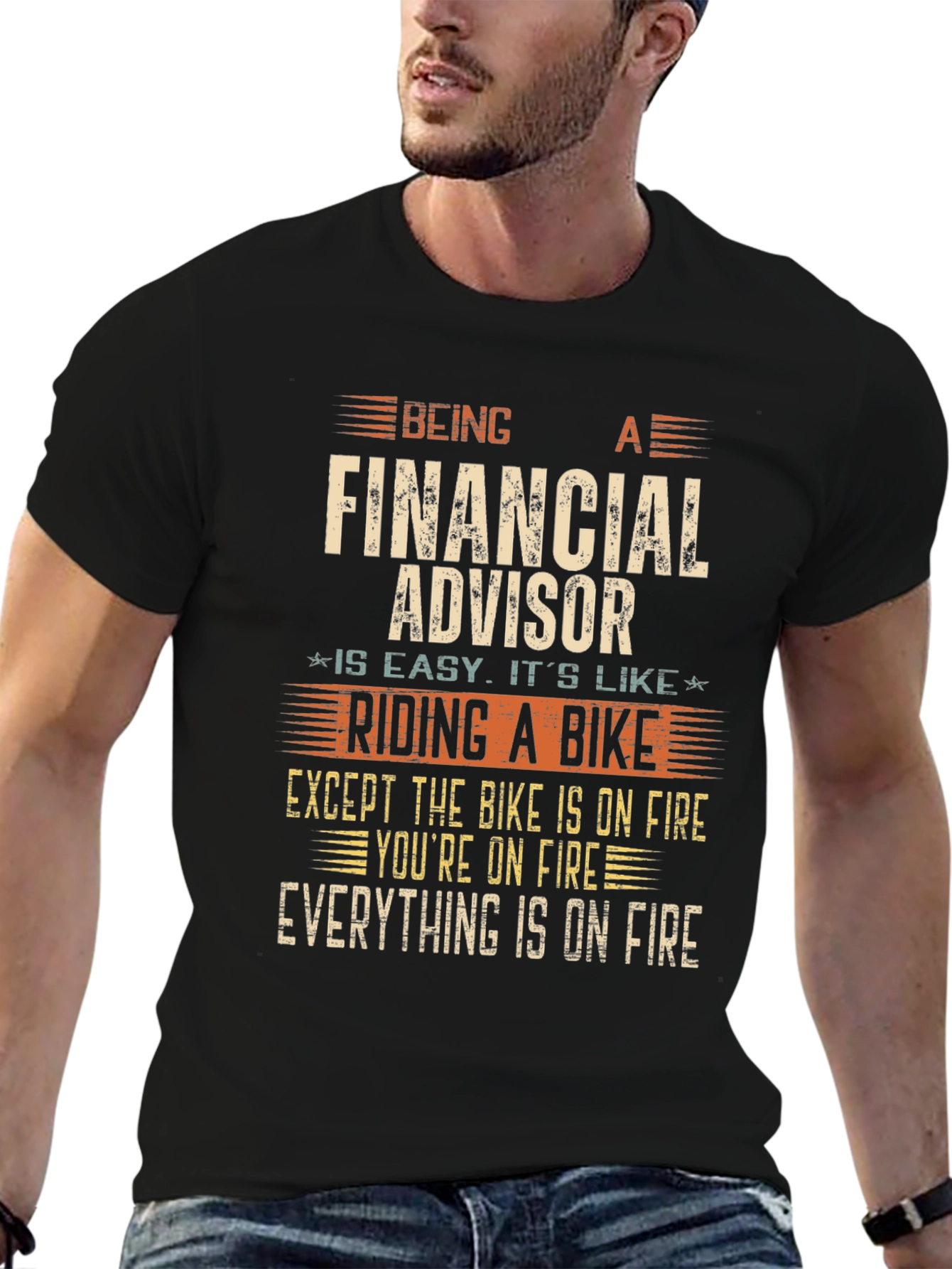 Financial Advisor Funny T-Shirt - On Fire Bike