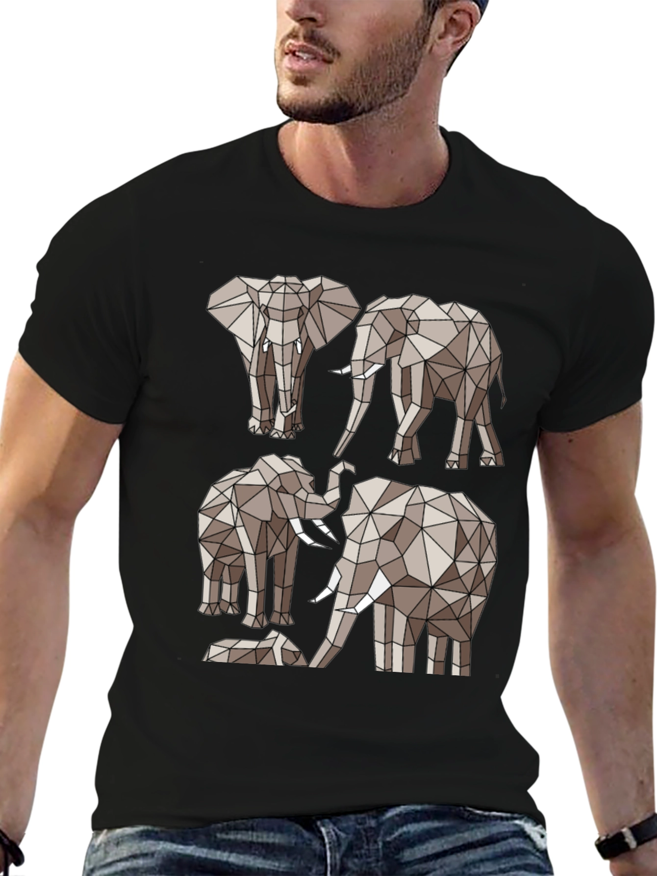 Geometric Elephant Tee - Modern Animal Print Shirt