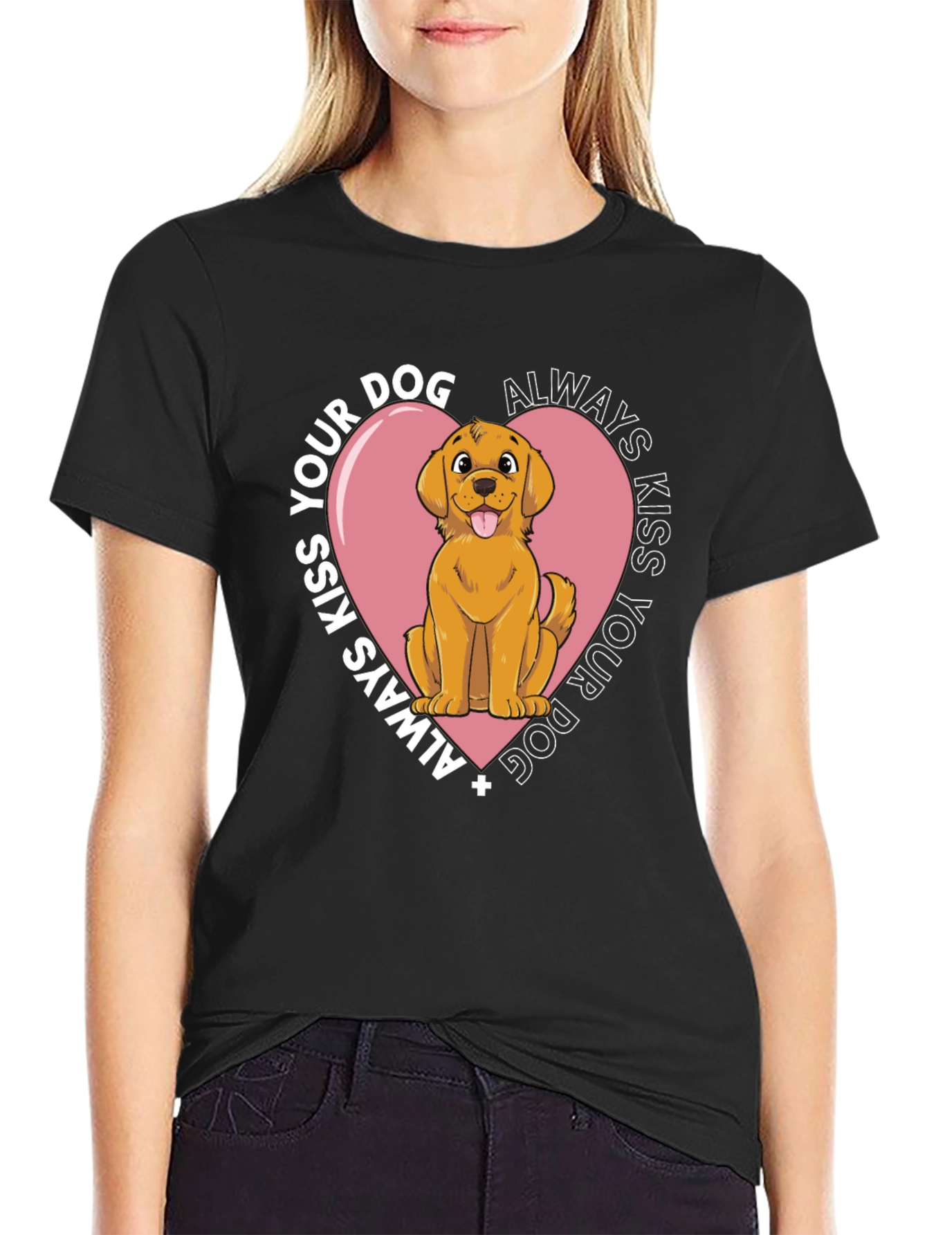 Always Kiss Your Dog T-Shirt - Black Cotton