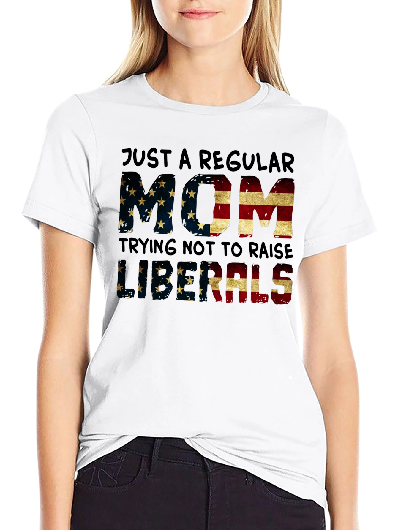Regular Mom T-Shirt - American Flag Design