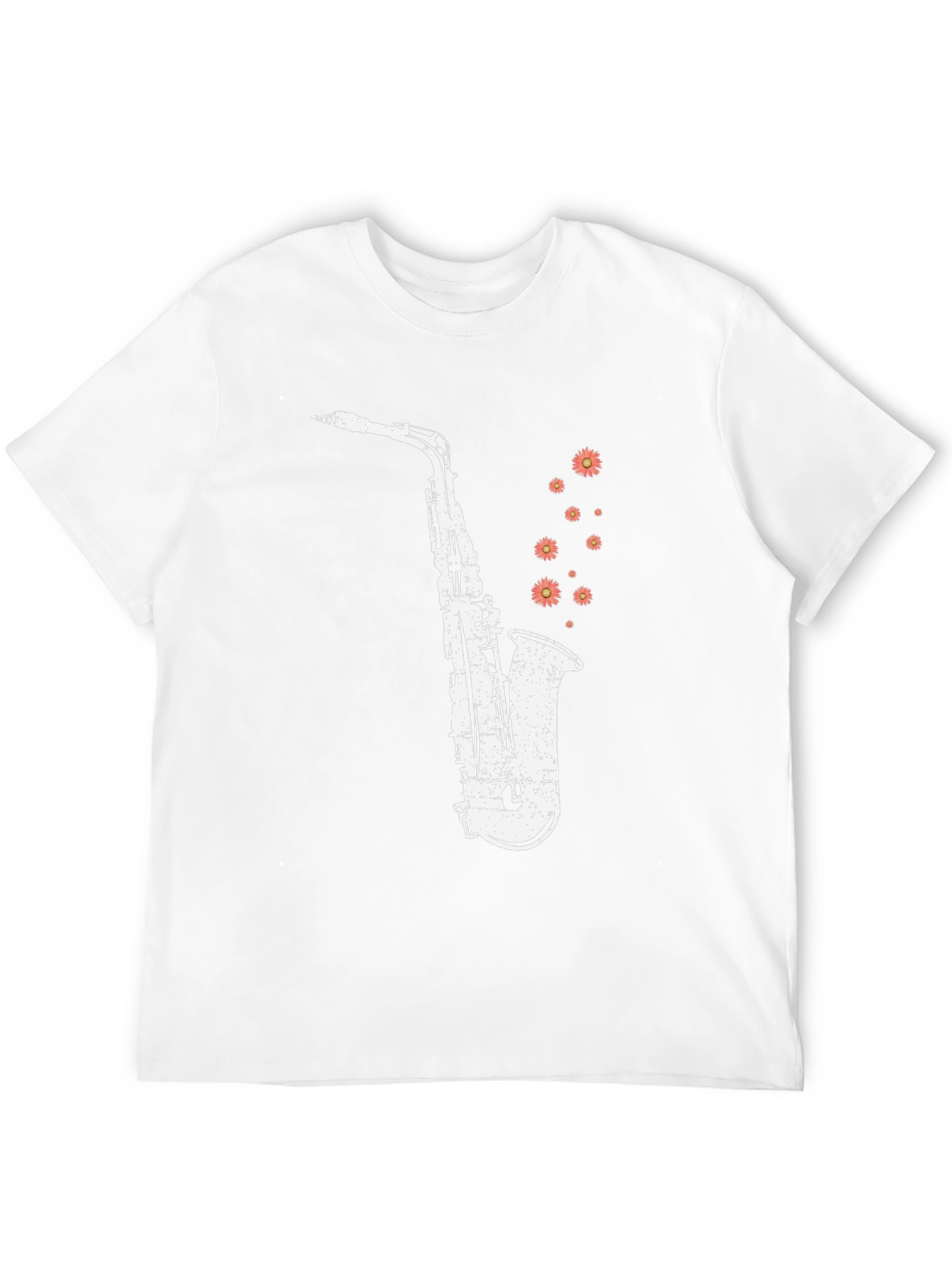 Saxophone Floral Print Black Cotton T-Shirt
