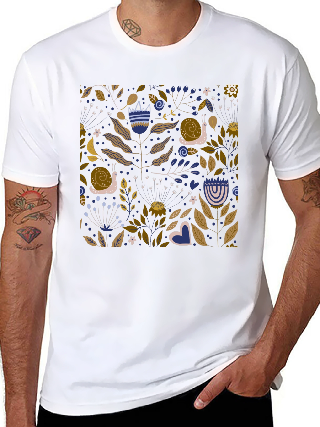 Nature Pattern Black T-Shirt