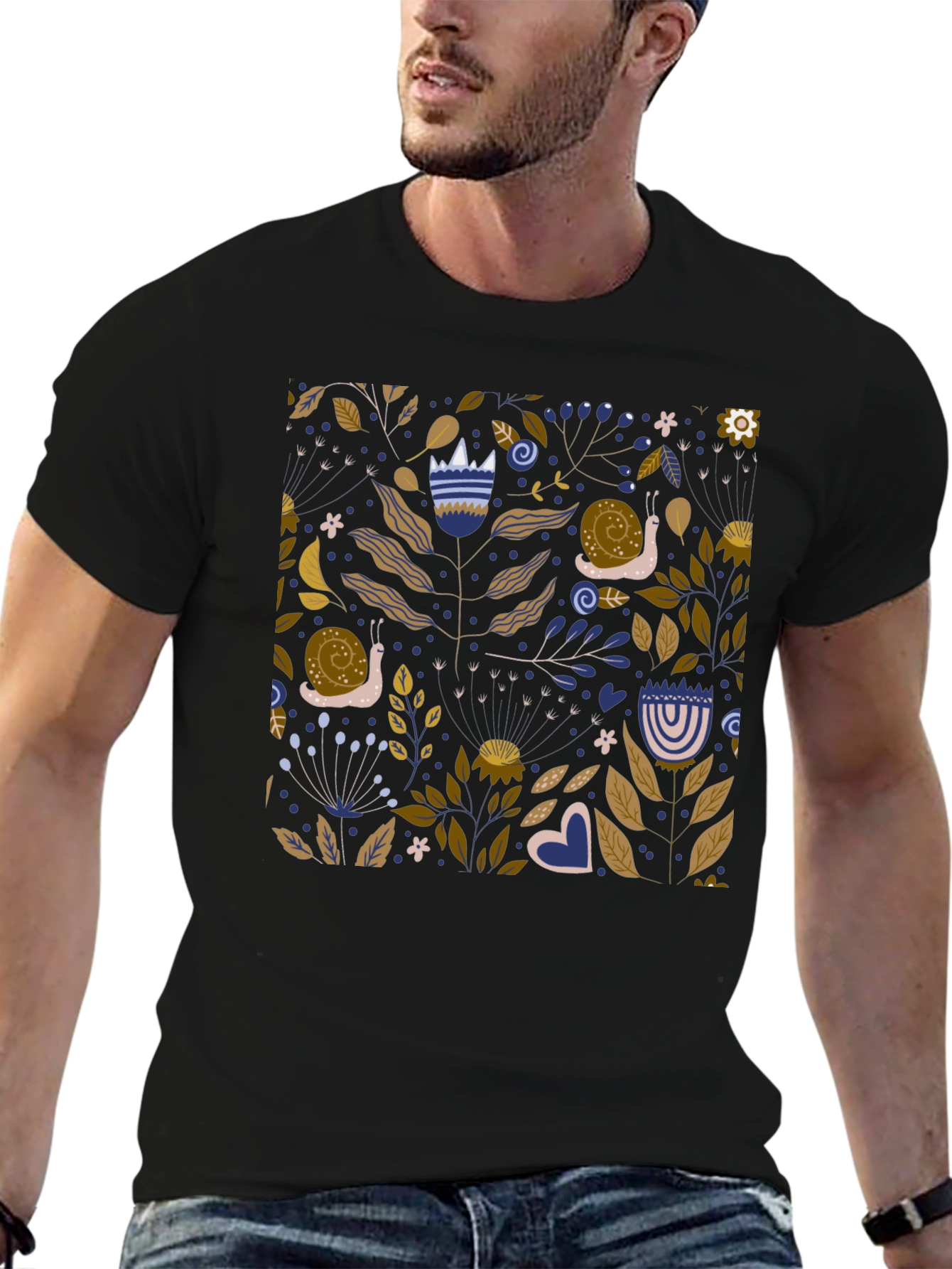Nature Pattern Black T-Shirt