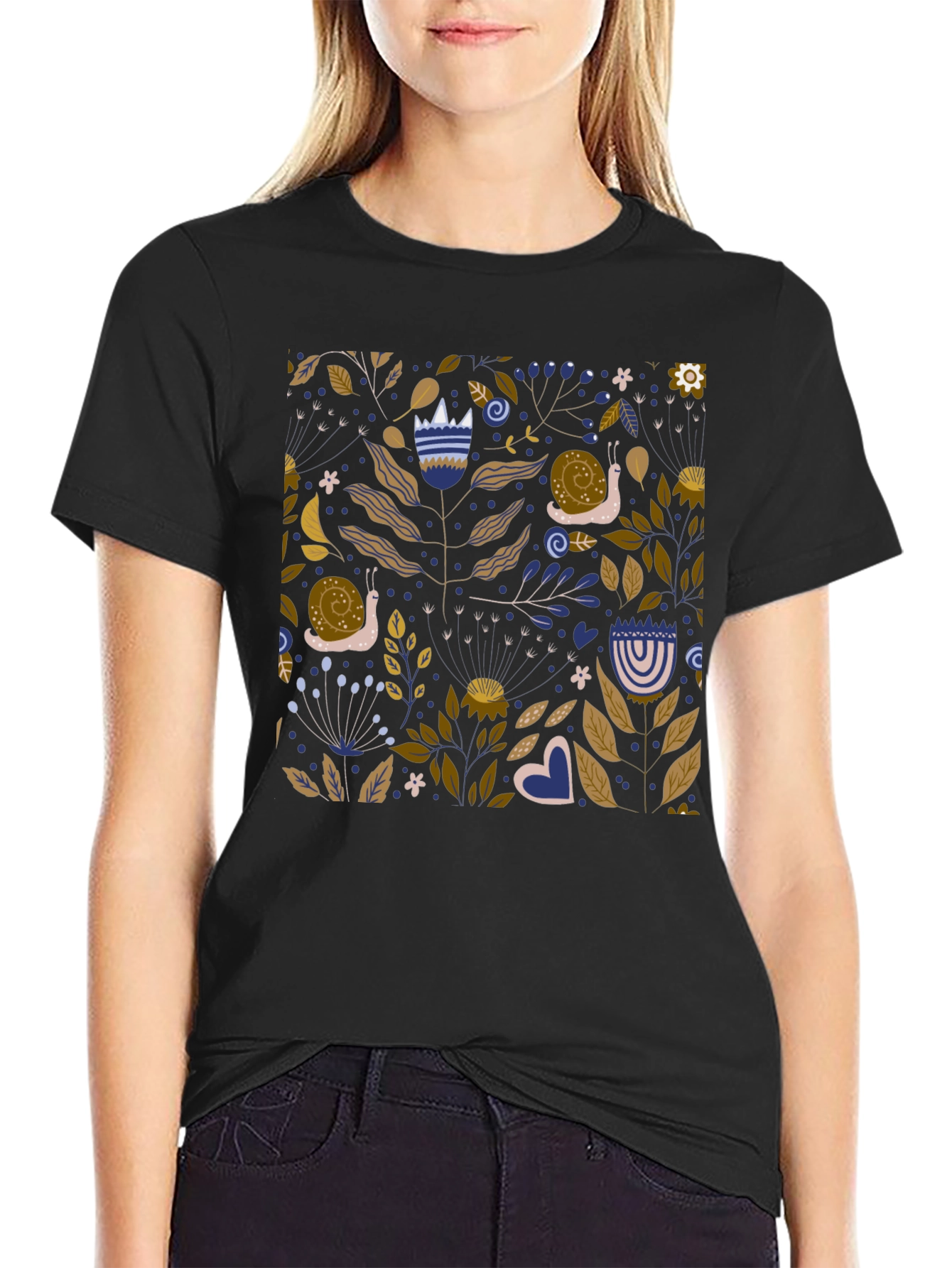 Nature Pattern Black T-Shirt