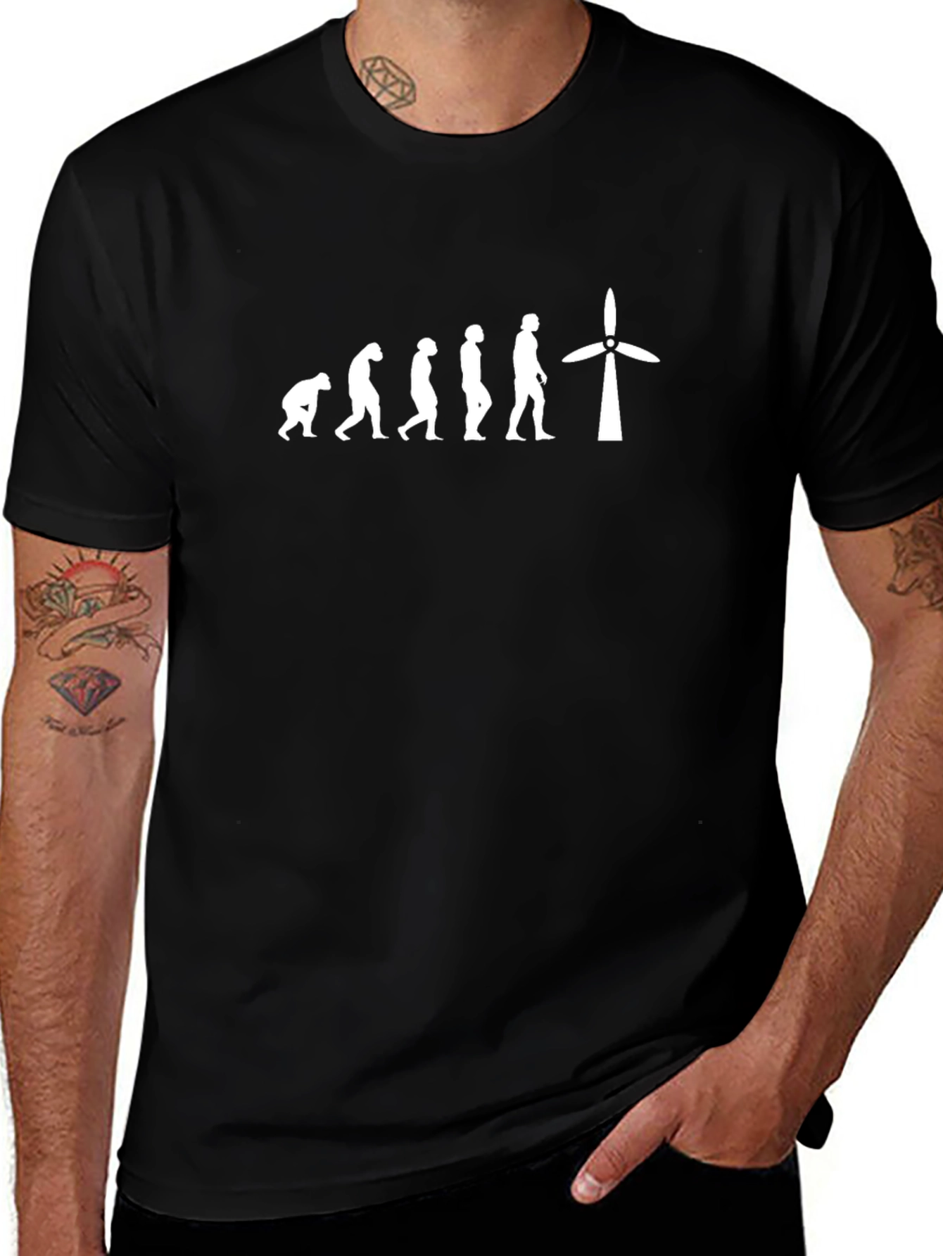 Evolution to Wind Turbine Black T-Shirt