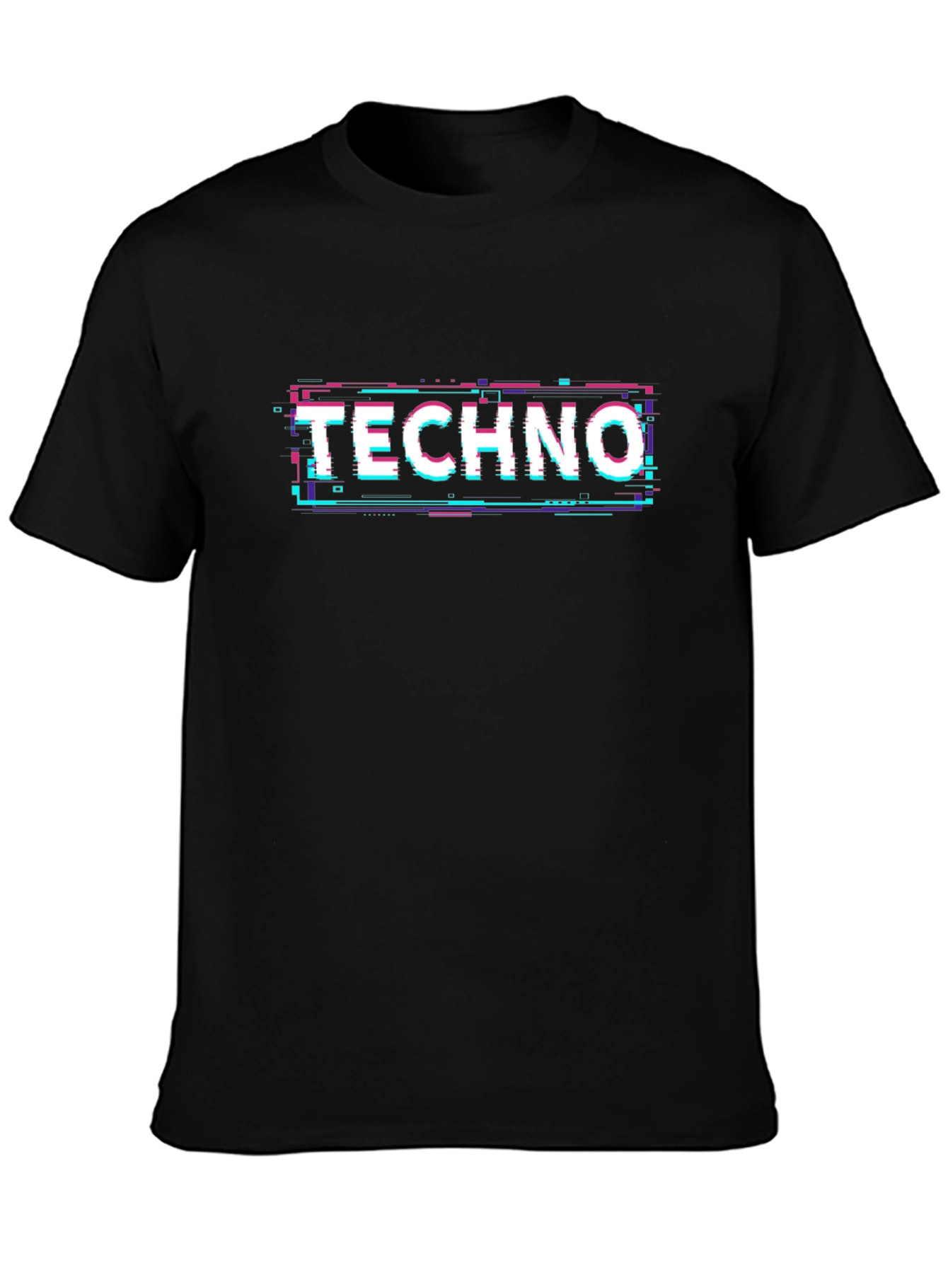 Techno Glitch Black T-Shirt Cool Graphic Tee