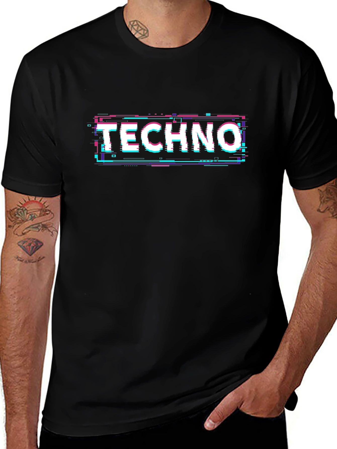 Techno Glitch Black T-Shirt Cool Graphic Tee