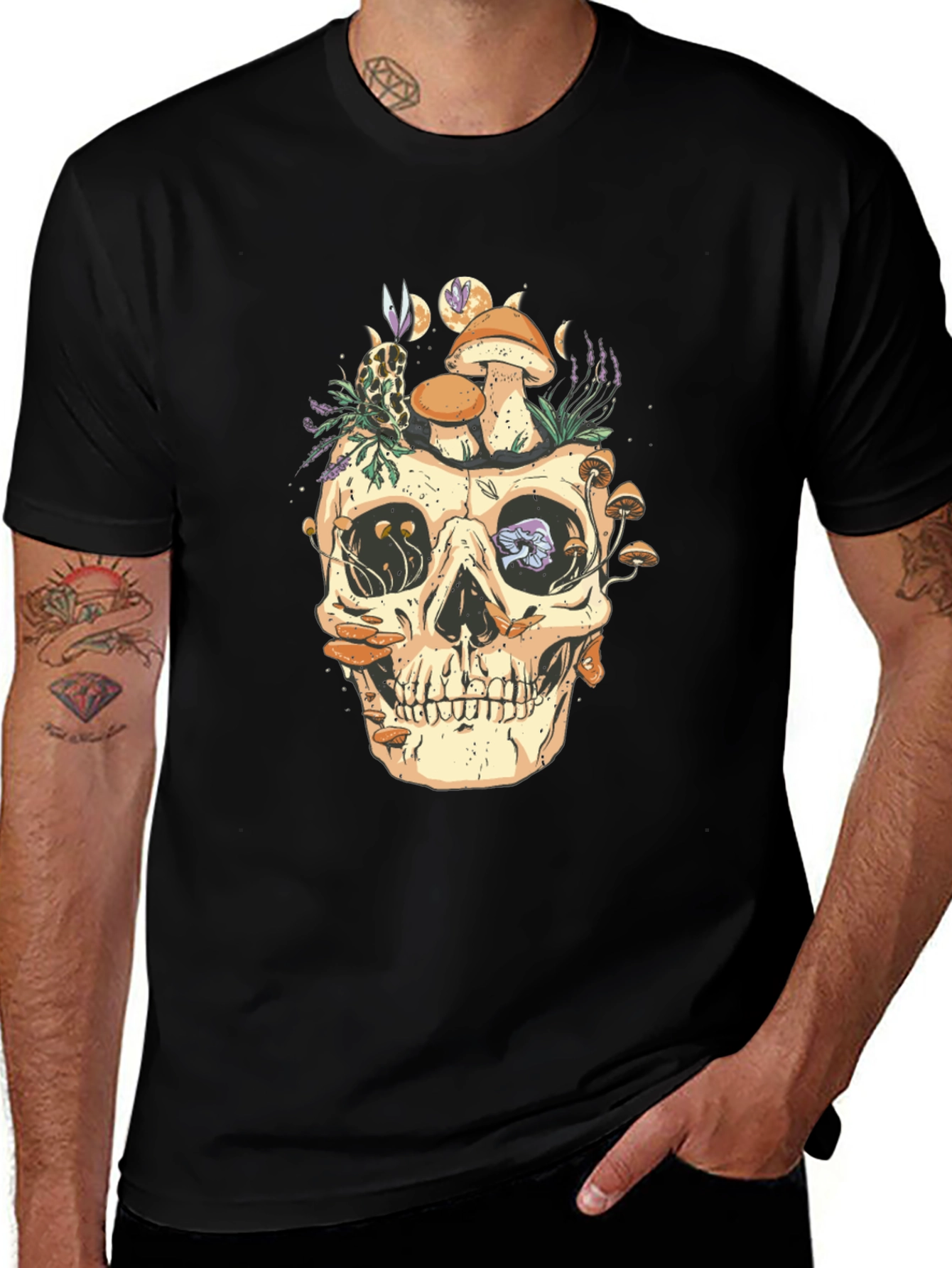 Skull & Mushroom Graphic Tee - Unique Design