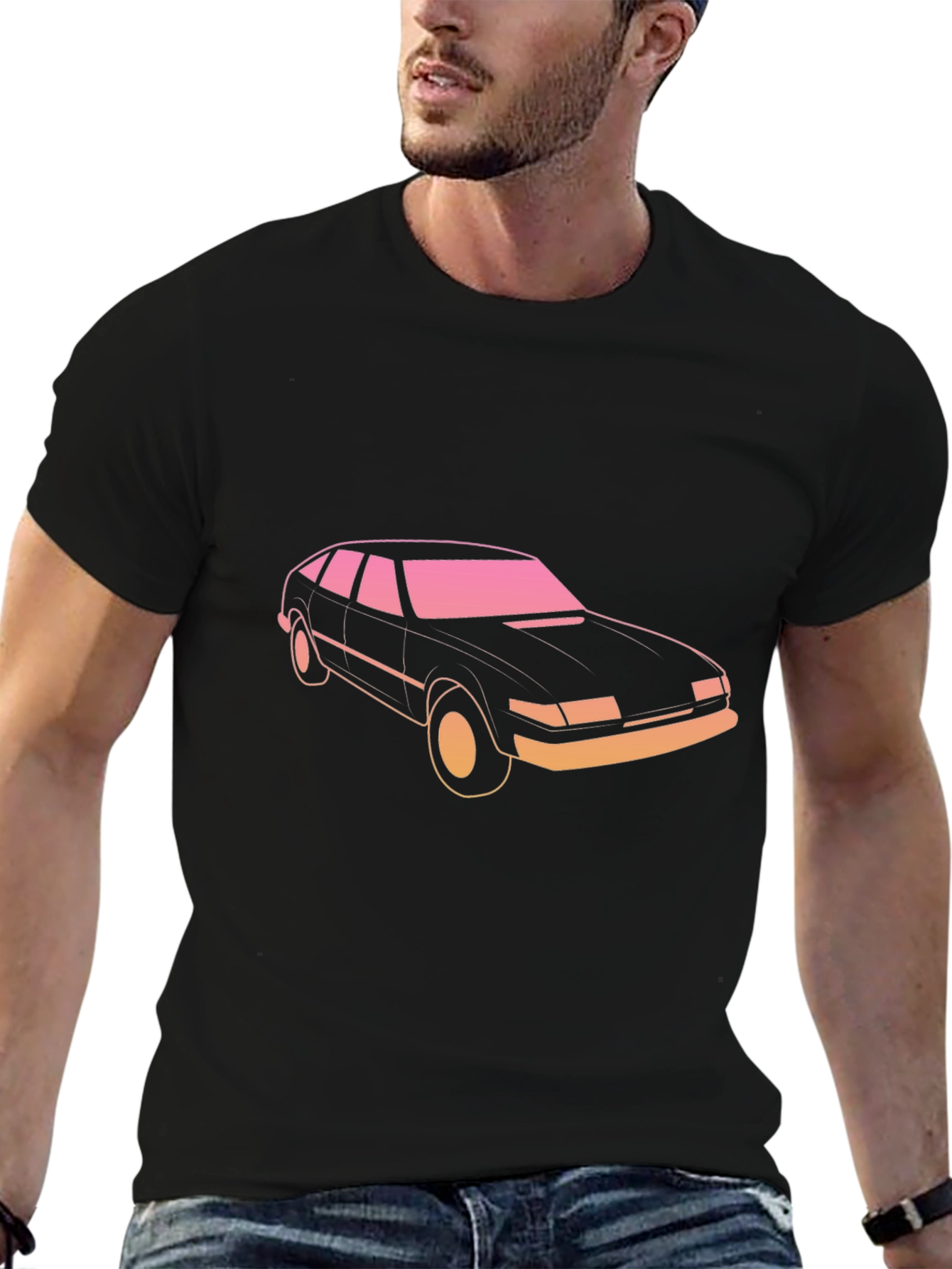 Retro Car Graphic Tee - Black Short Sleeve