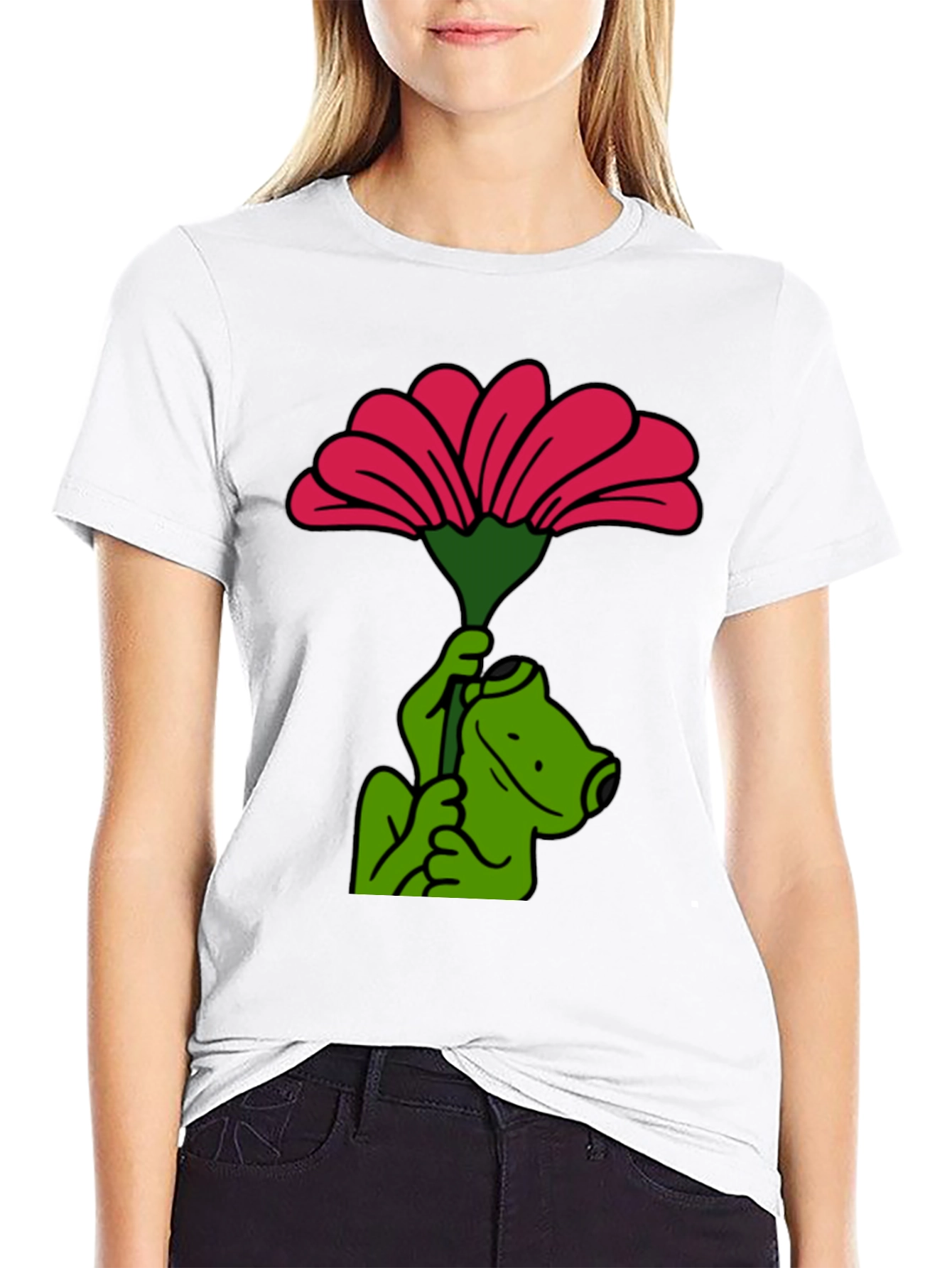 Frog with Flower Graphic T-Shirt