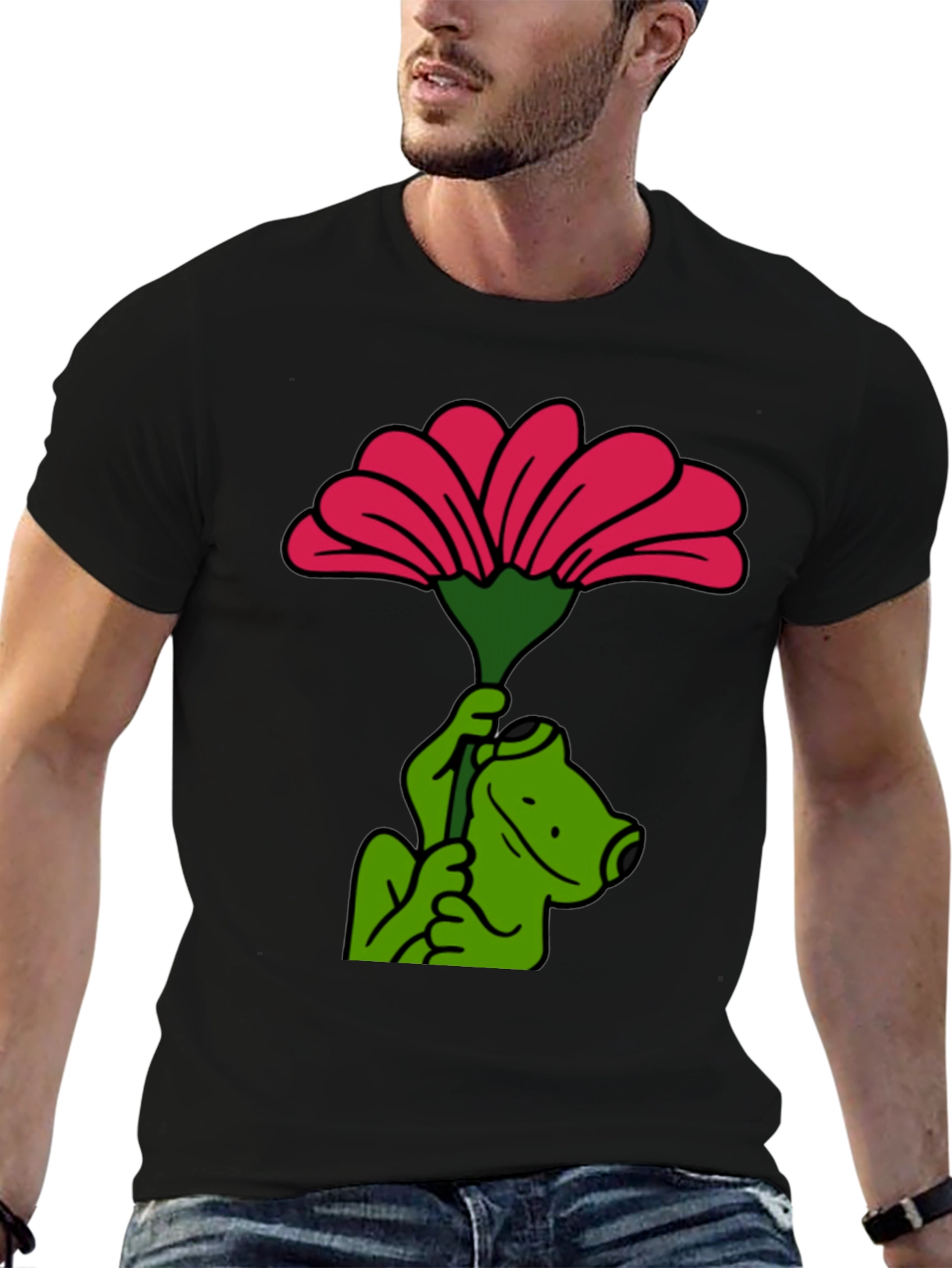 Frog with Flower Graphic T-Shirt
