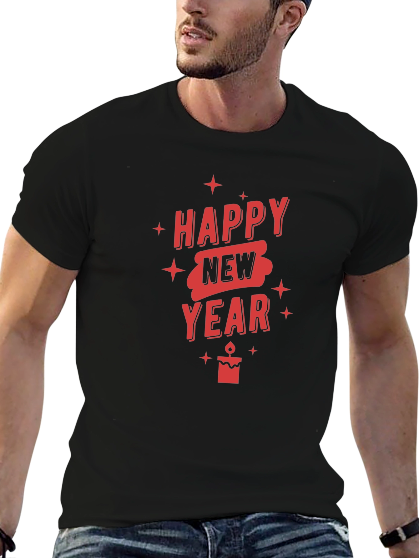 Happy New Year Graphic T-Shirt - Black