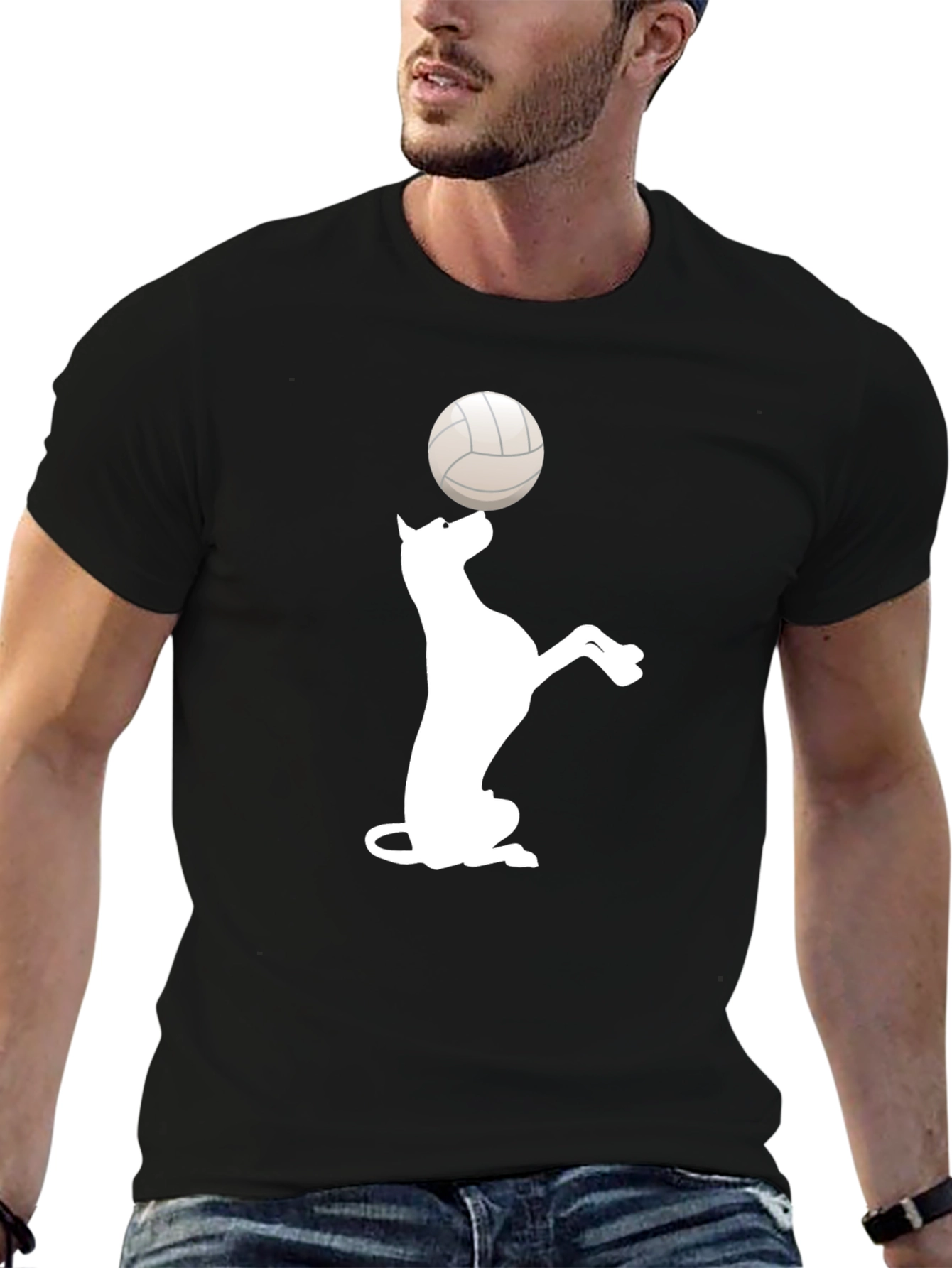 Dog Balancing Volleyball Black T-Shirt