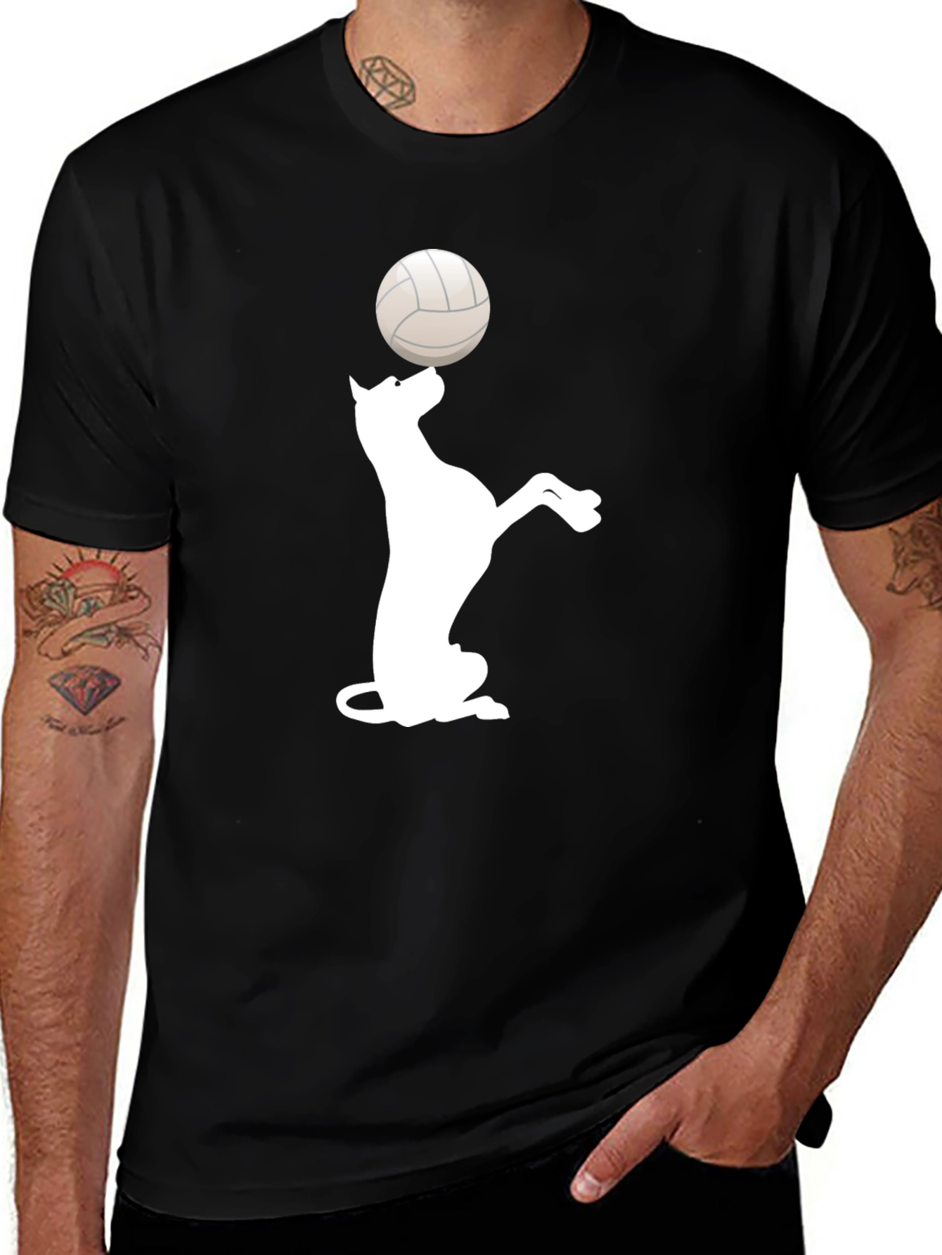 Dog Balancing Volleyball Black T-Shirt