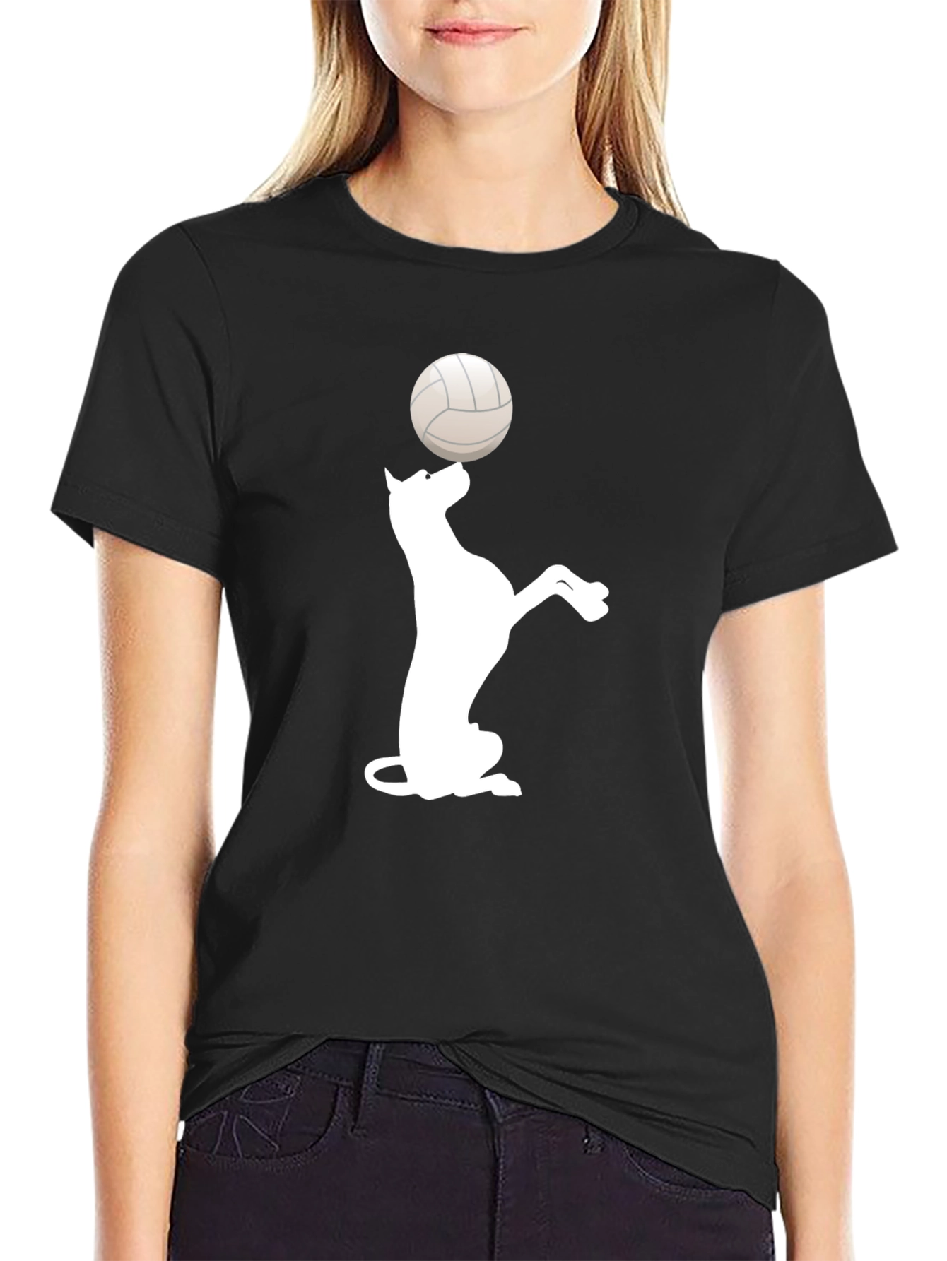 Dog Balancing Volleyball Black T-Shirt