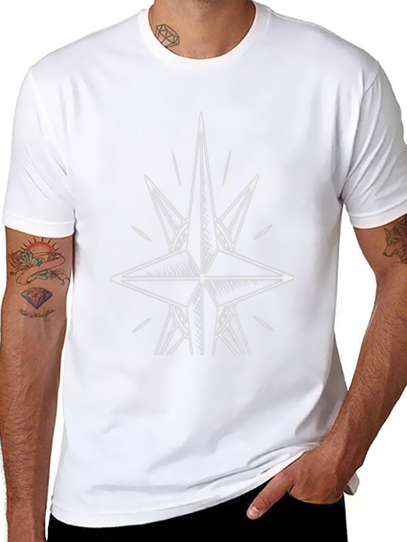 Black Tee with Geometric Star Design