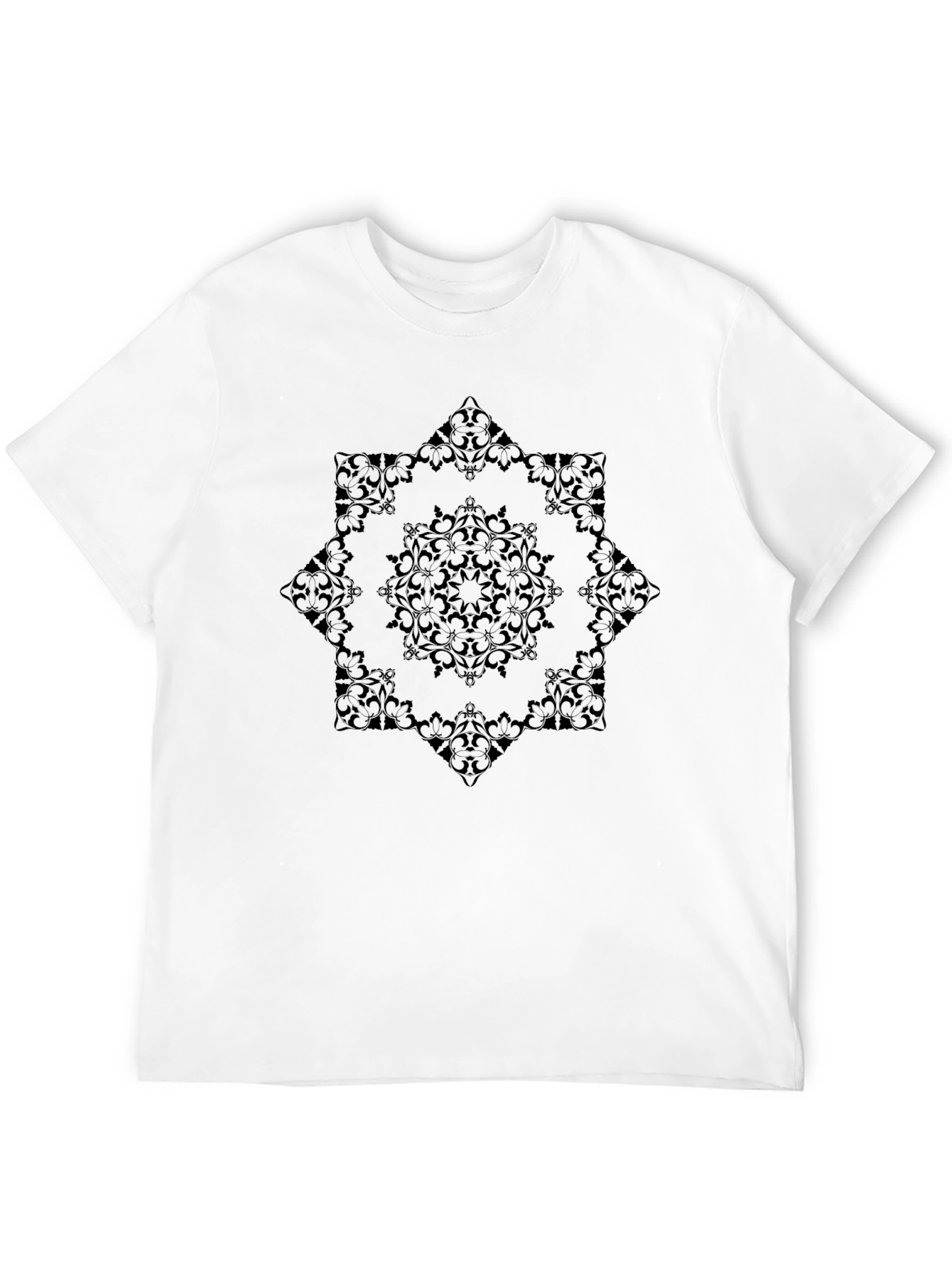 Elegant Floral Mandala Graphic Black T-Shirt