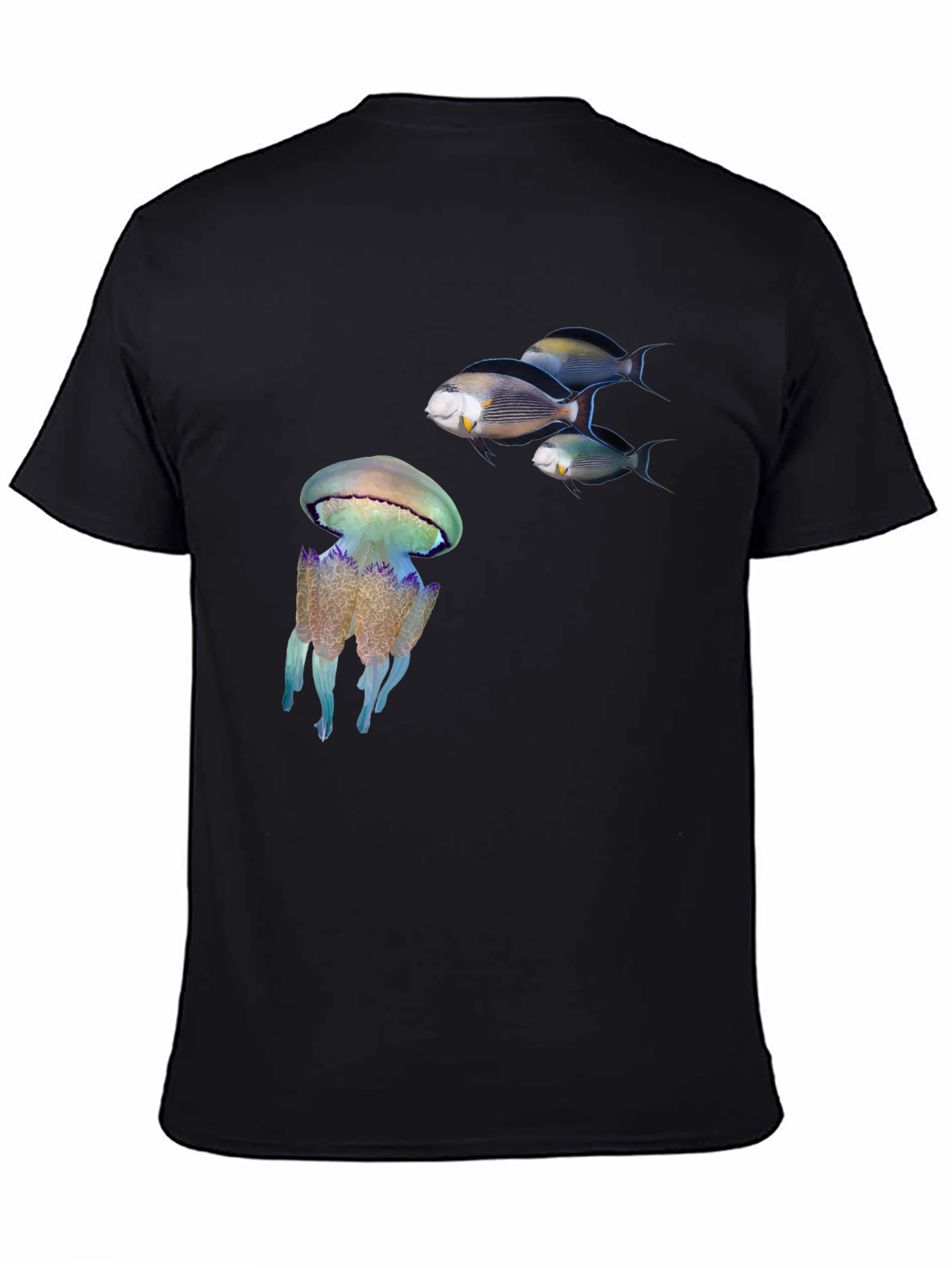 Ocean Life Black T-Shirt: Jellyfish & Fish