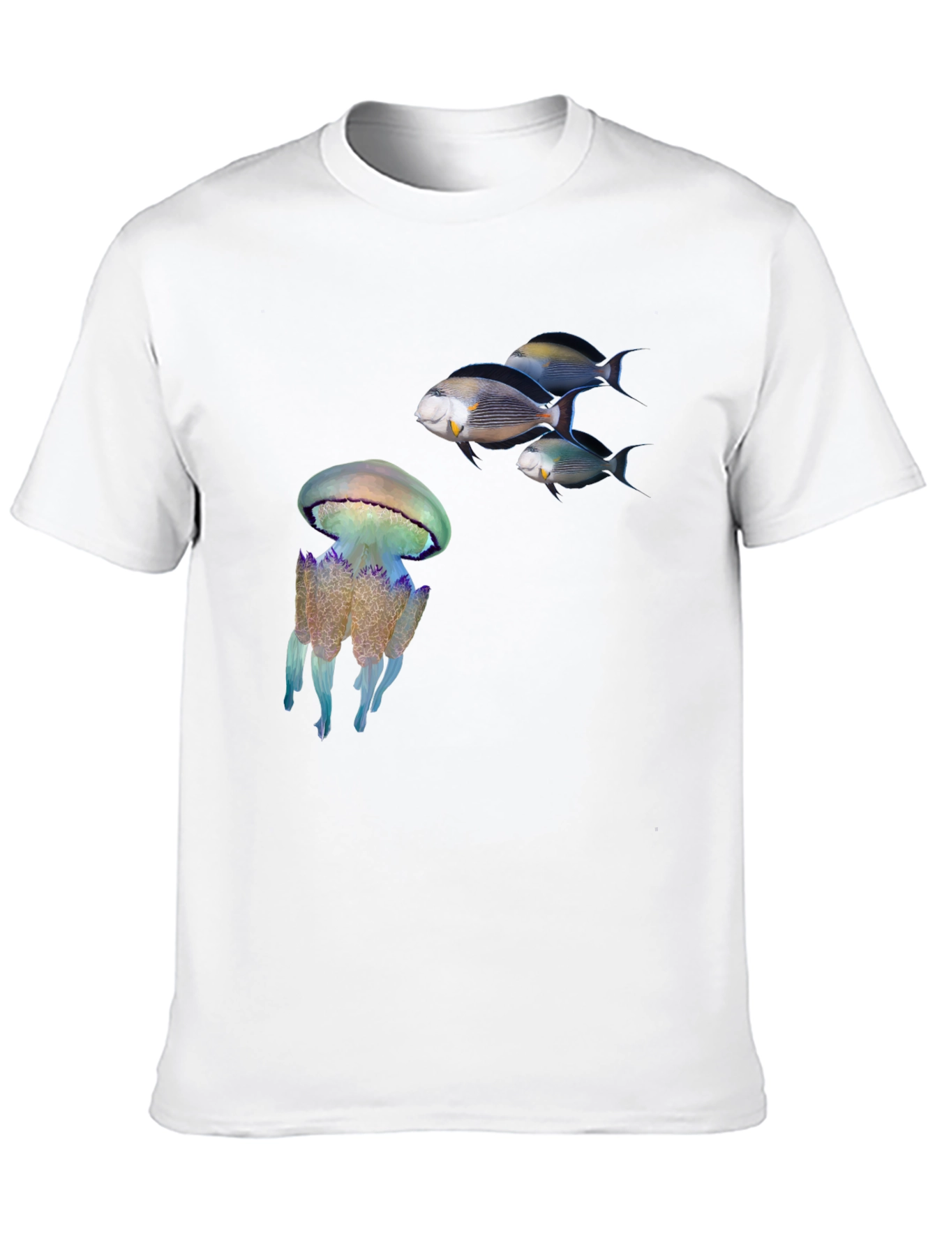 Ocean Life Black T-Shirt: Jellyfish & Fish