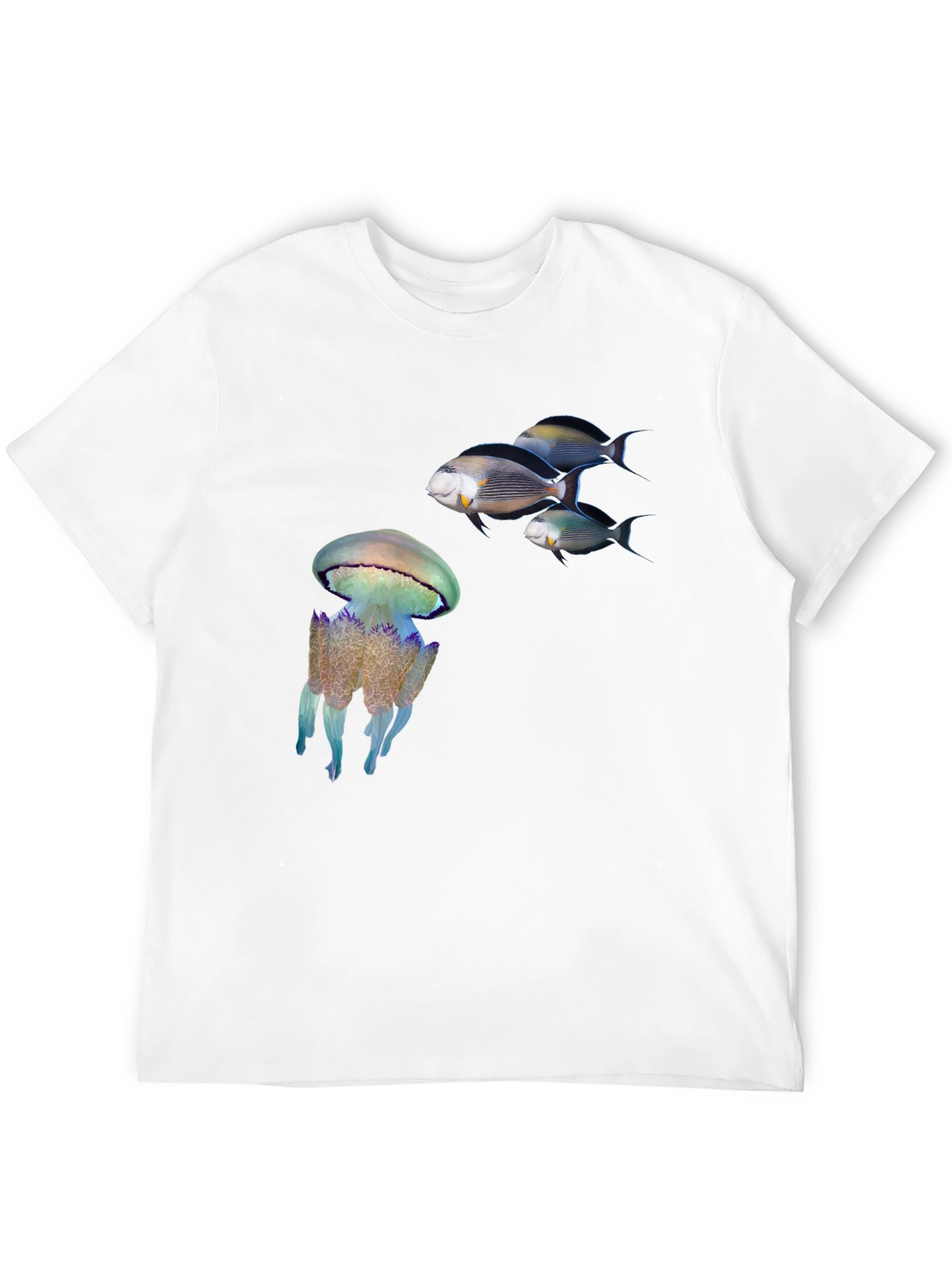 Ocean Life Black T-Shirt: Jellyfish & Fish