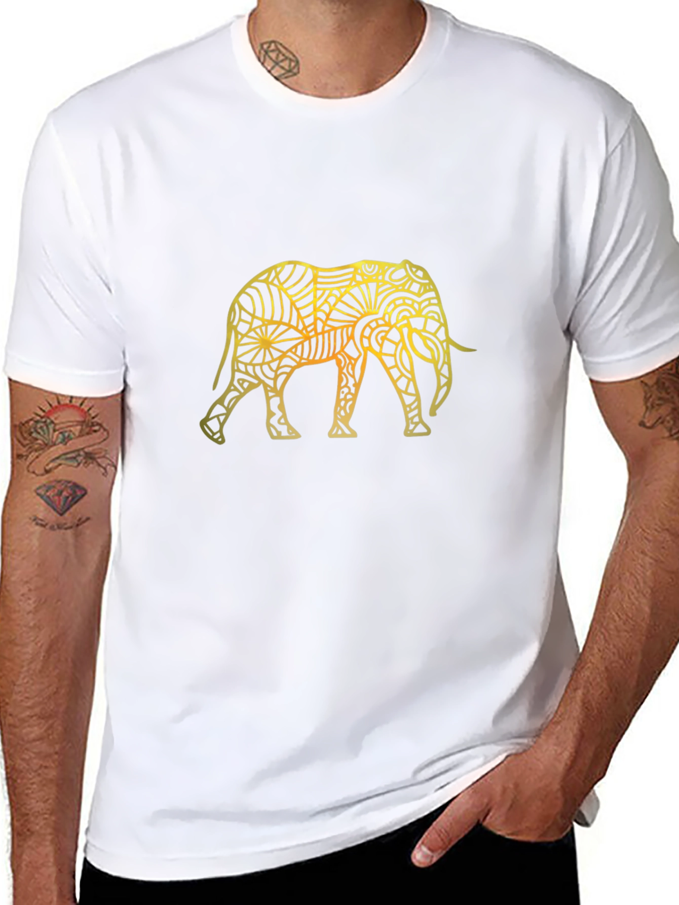 Elephant Mandala Graphic T-Shirt - Black