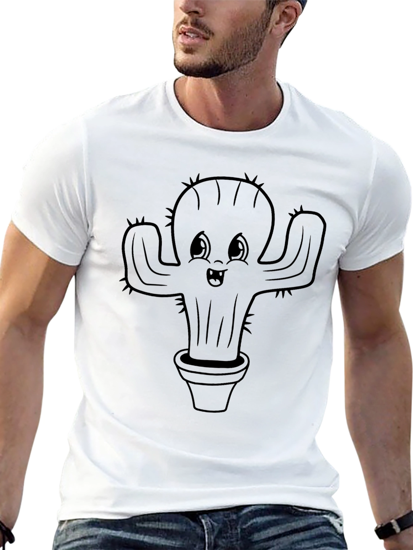 Cute Cactus Plant Graphic Tee - Black