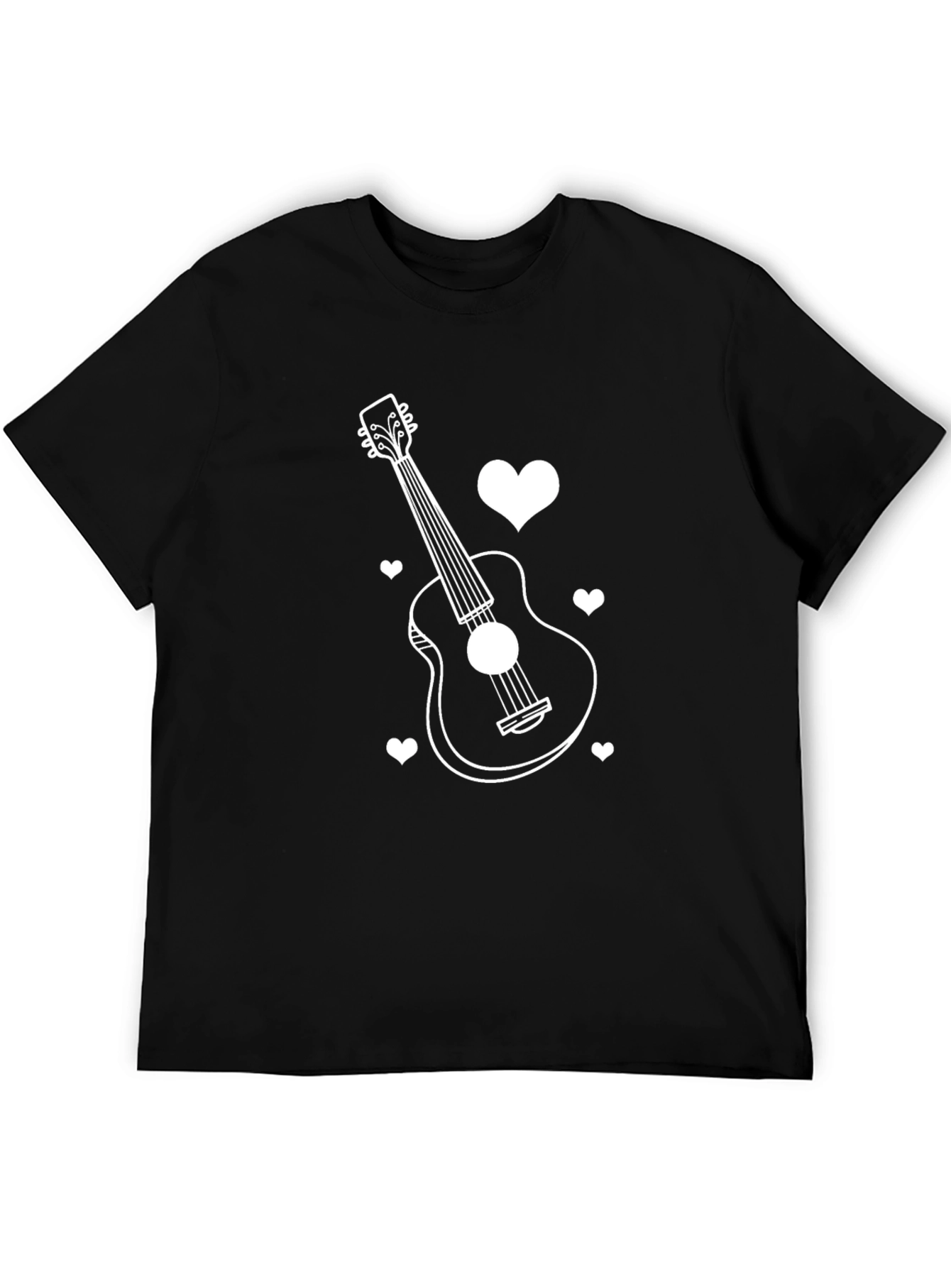 Guitar and Hearts Black T-Shirt - Music Lover Tee