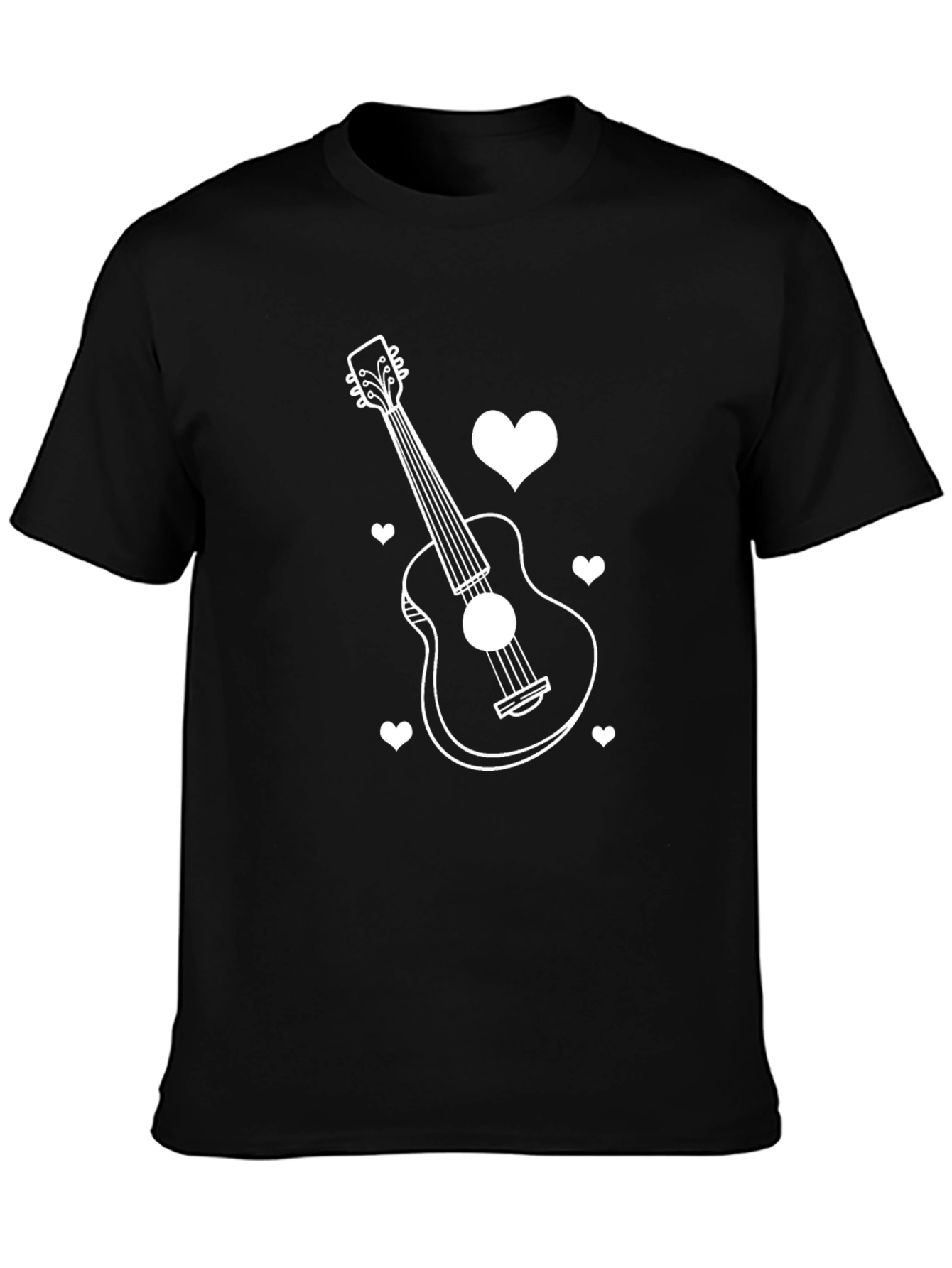 Guitar and Hearts Black T-Shirt - Music Lover Tee