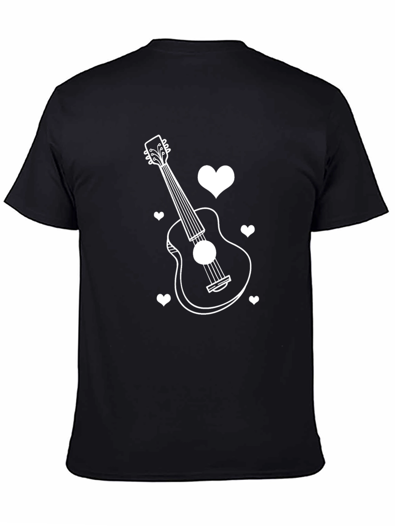 Guitar and Hearts Black T-Shirt - Music Lover Tee