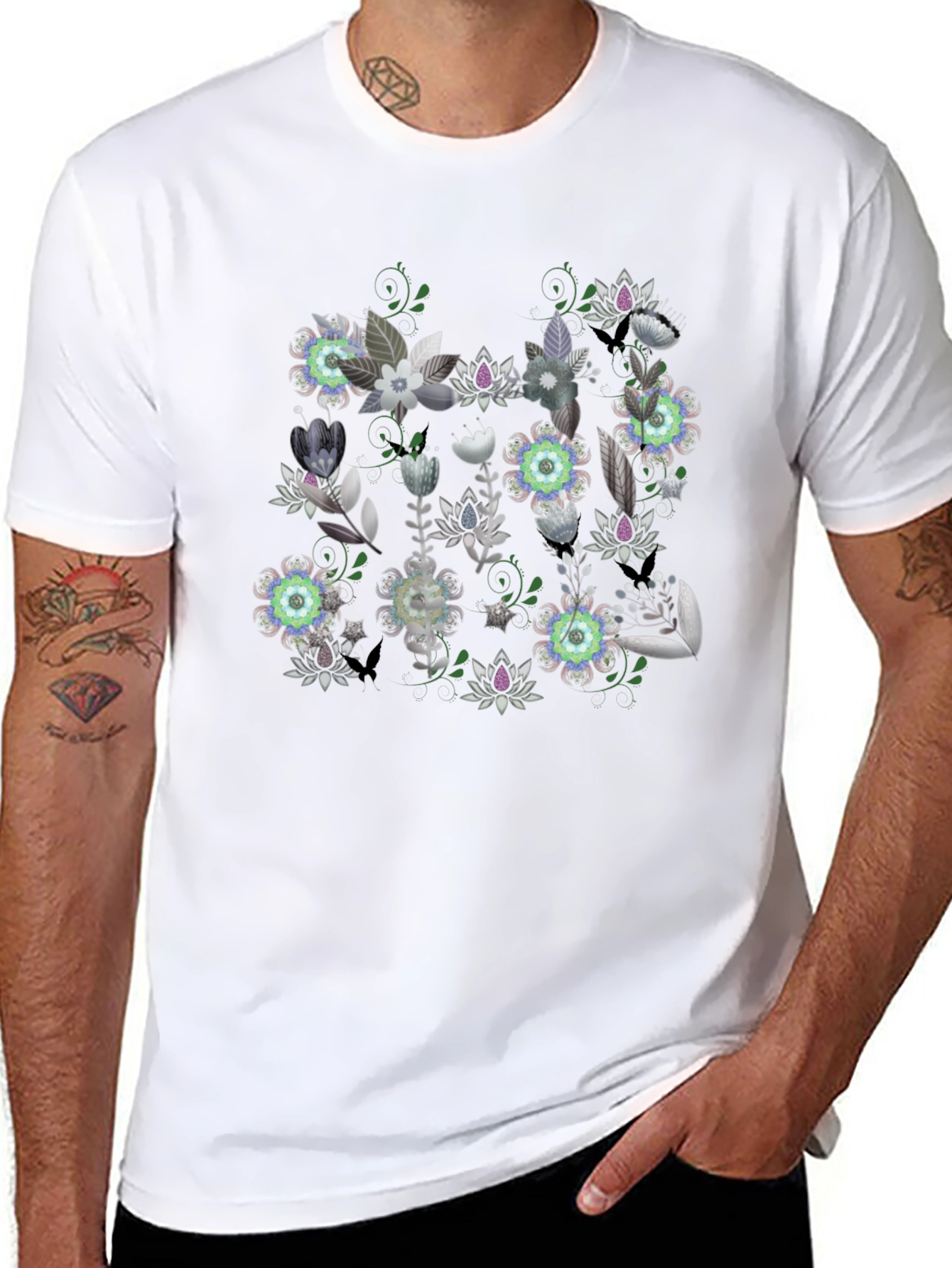 Floral Graphic Black T-Shirt - Stylish Mens Tee