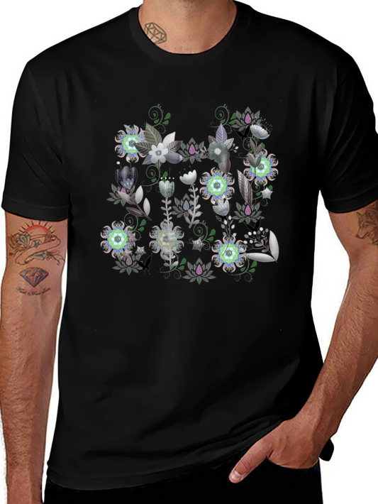 Floral Graphic Black T-Shirt - Stylish Mens Tee