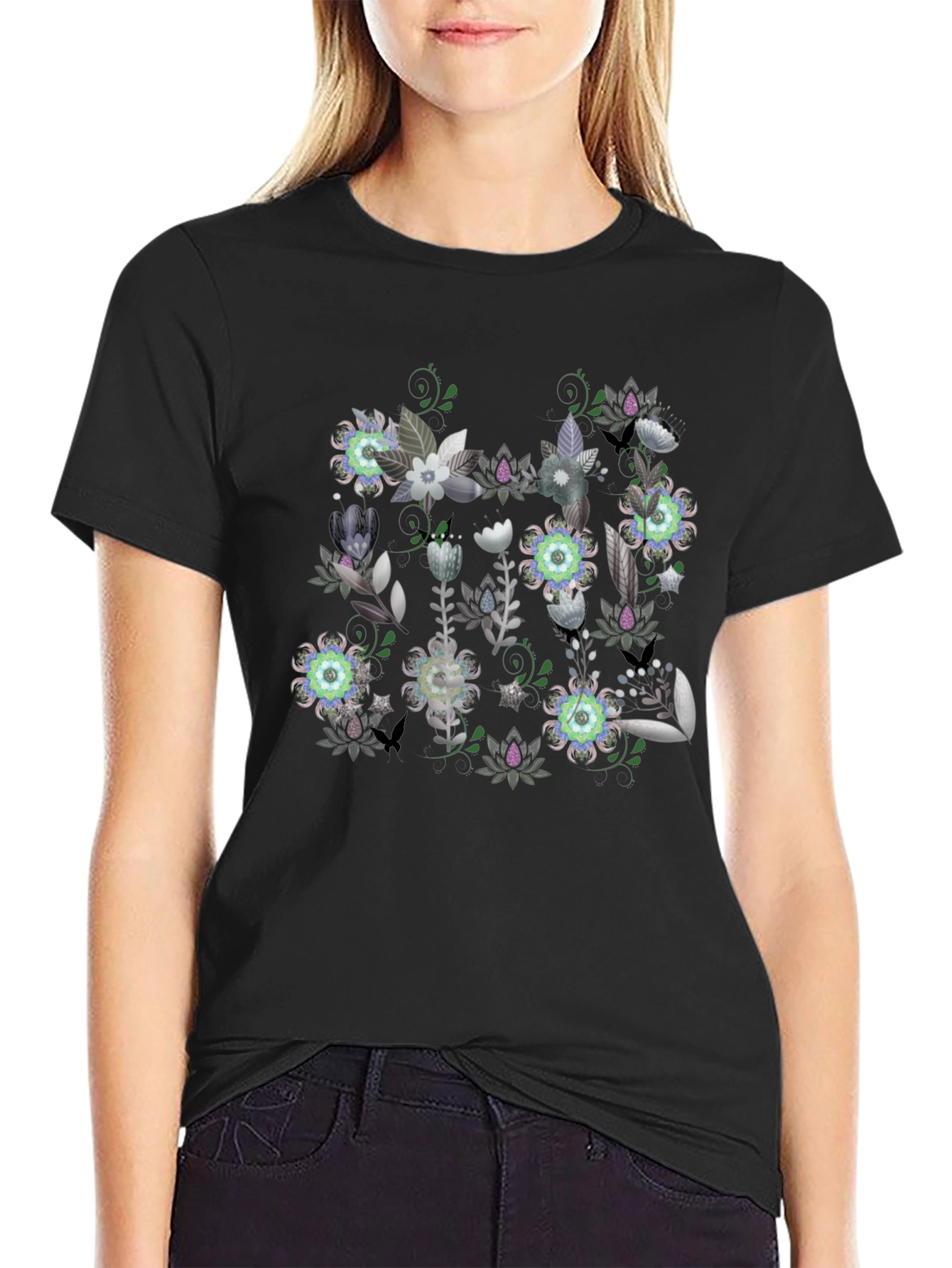 Floral Graphic Black T-Shirt - Stylish Mens Tee