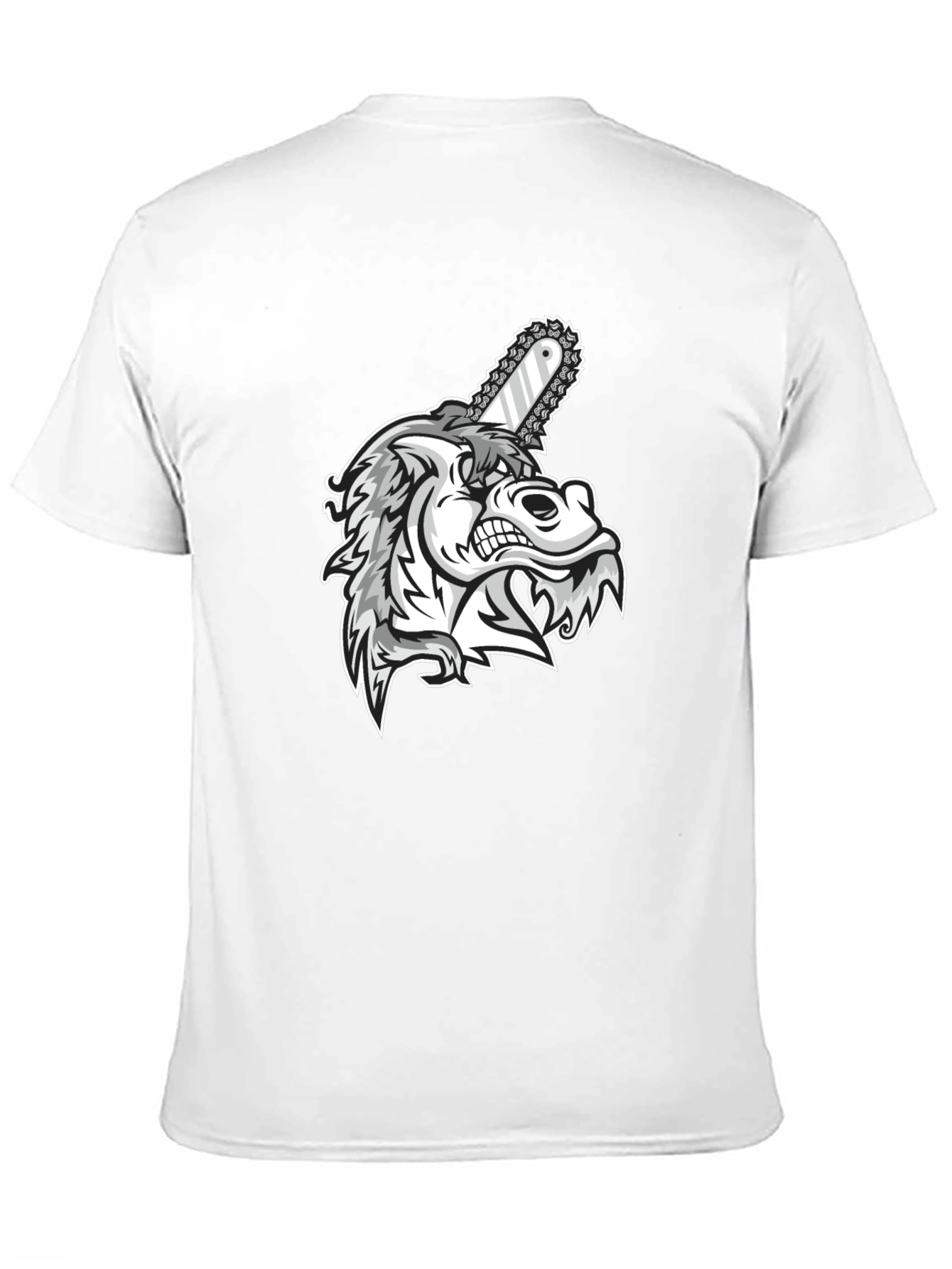 Mens Black Graphic Tee - Wolf with Chainsaw