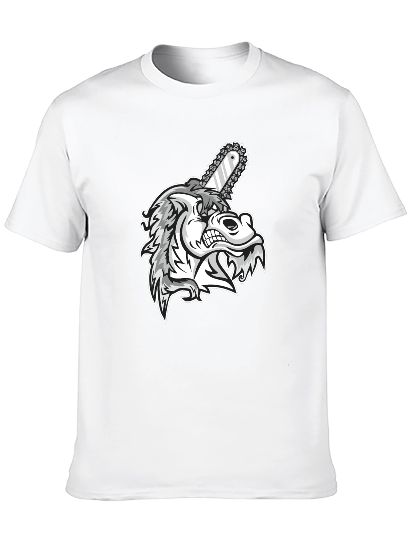 Mens Black Graphic Tee - Wolf with Chainsaw