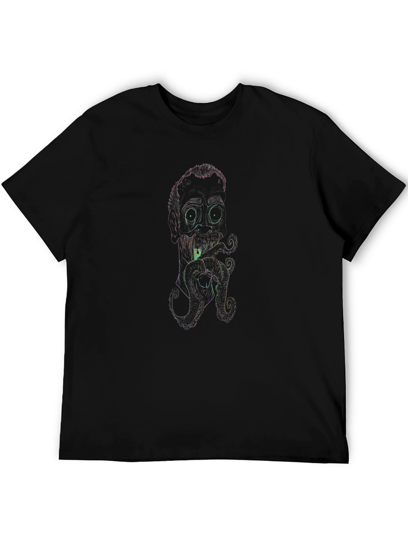 Neon Line Art Octopus Man Black T-Shirt