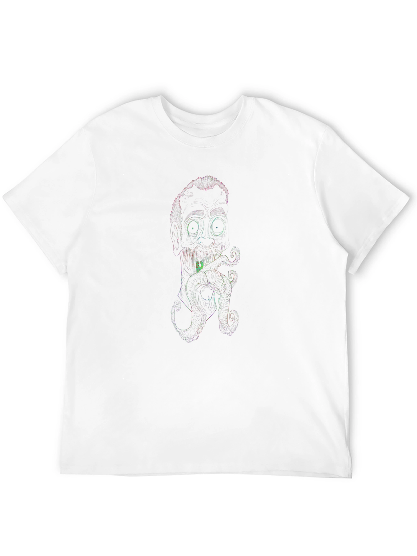 Neon Line Art Octopus Man Black T-Shirt