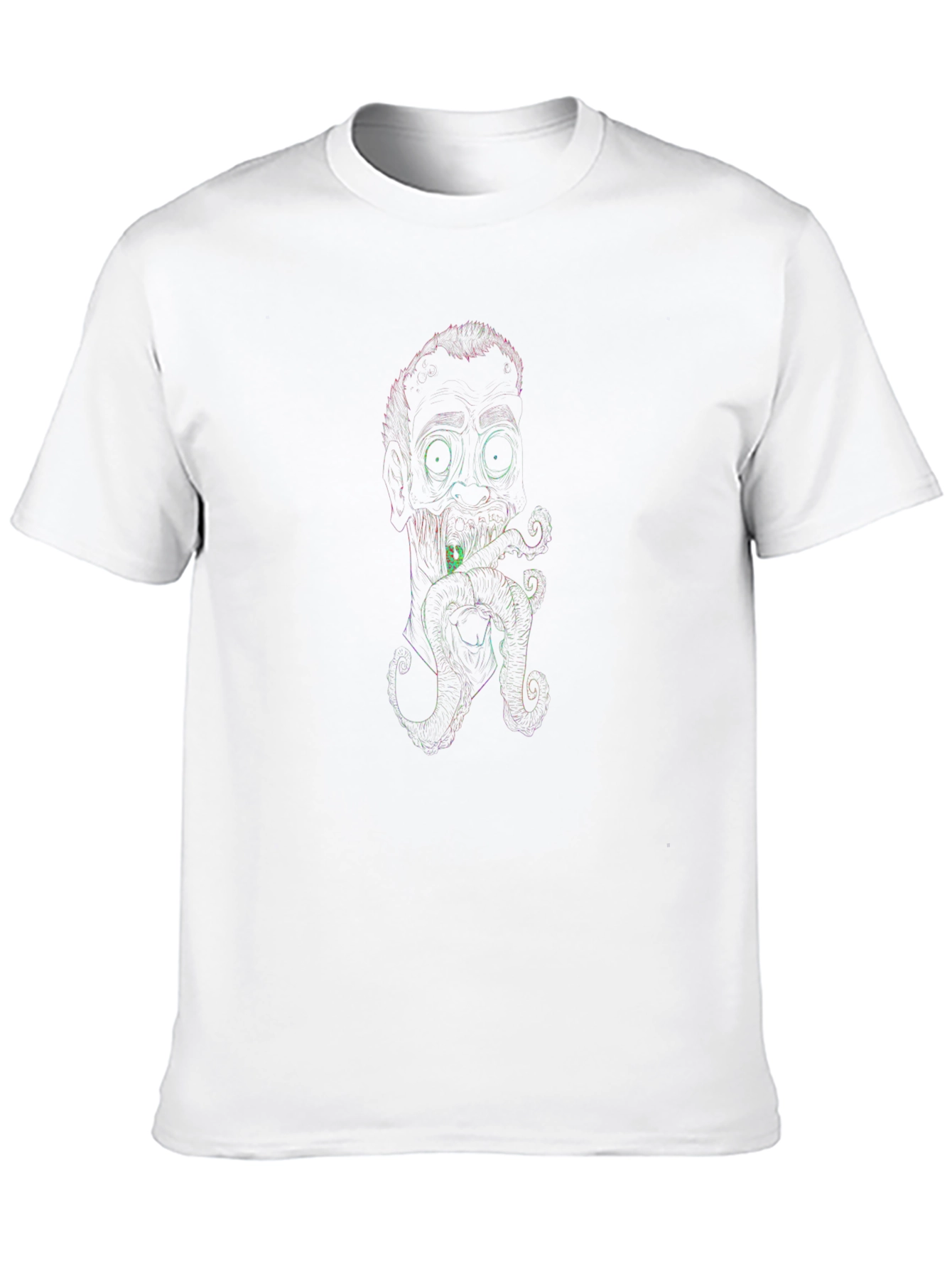 Neon Line Art Octopus Man Black T-Shirt